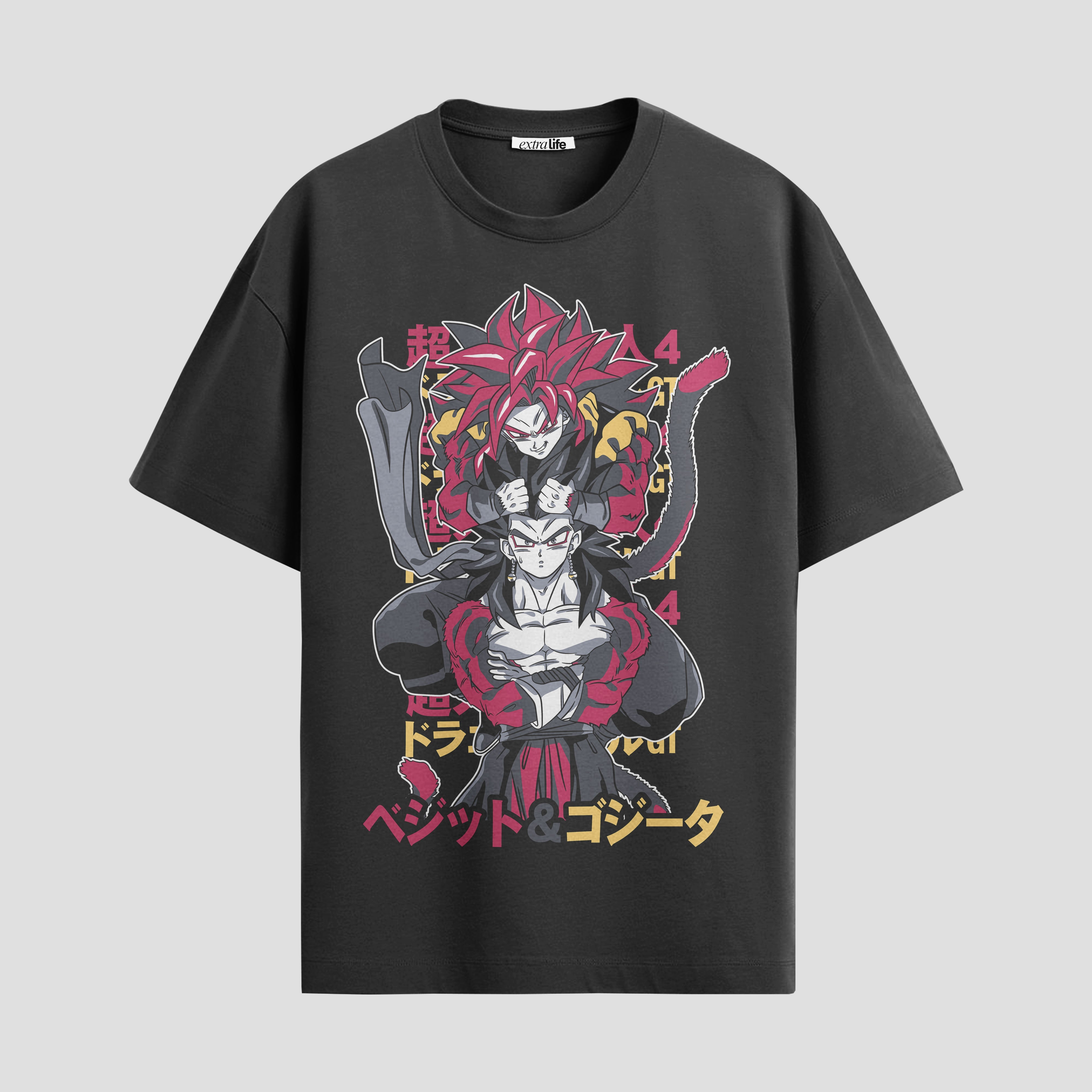 Playera urbana de anime y gaming ExtraLife MX, corte Standard Fit unisex ligero y transpirable en color Deep Black y Pure White, ropa de uso diario para gym y casual.