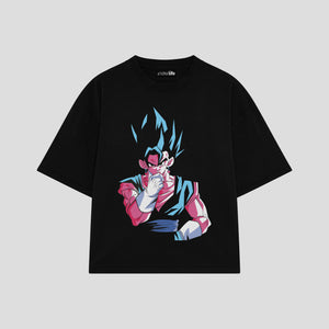 Playera streetwear premium de anime y gaming ExtraLife MX, corte boxy oversized drop shoulder heavyweight en color Deep Black y Off-White, moda urbana mexicana de culto.