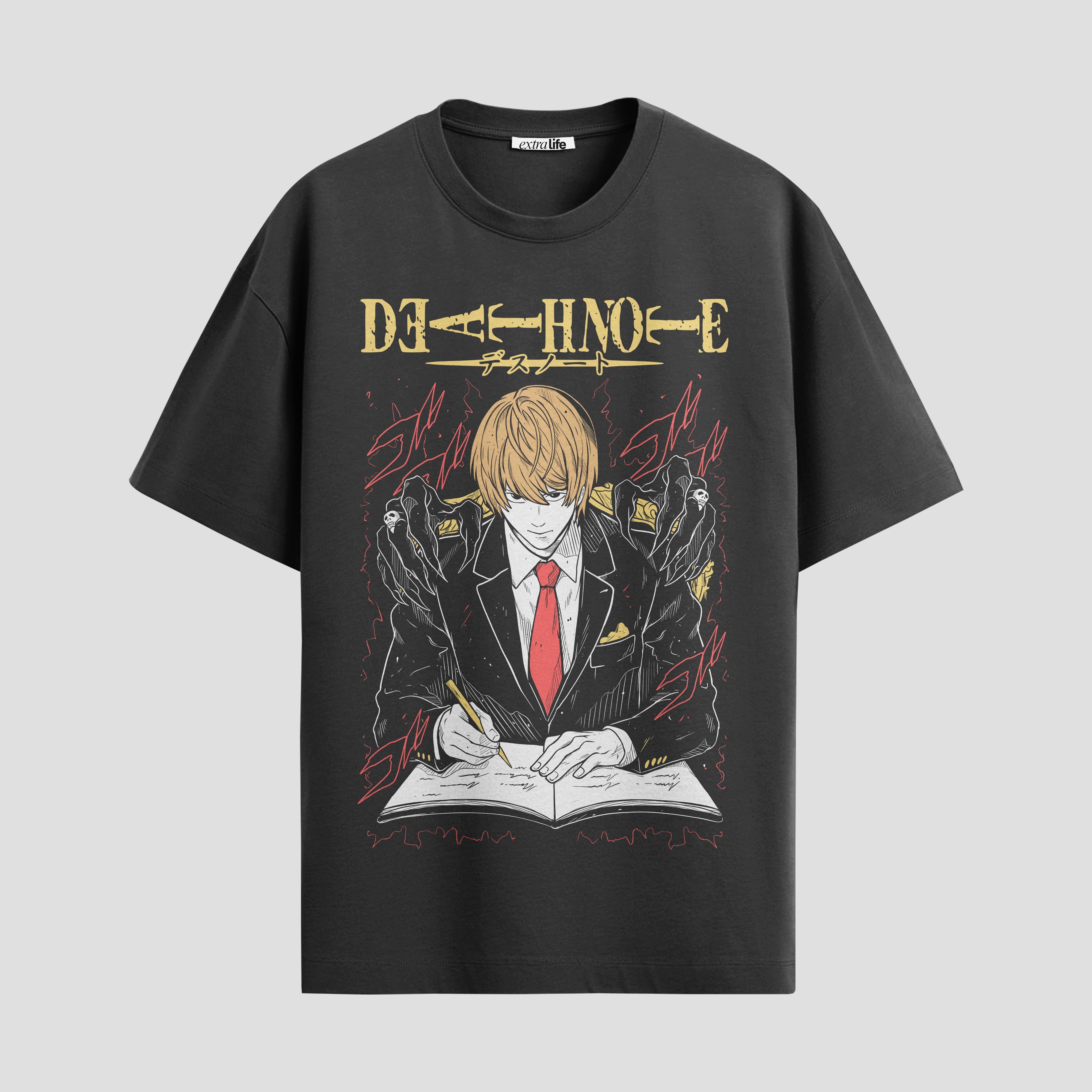 Playera urbana de anime y gaming ExtraLife MX, corte Standard Fit unisex ligero y transpirable en color Deep Black y Pure White, ropa de uso diario para gym y casual.