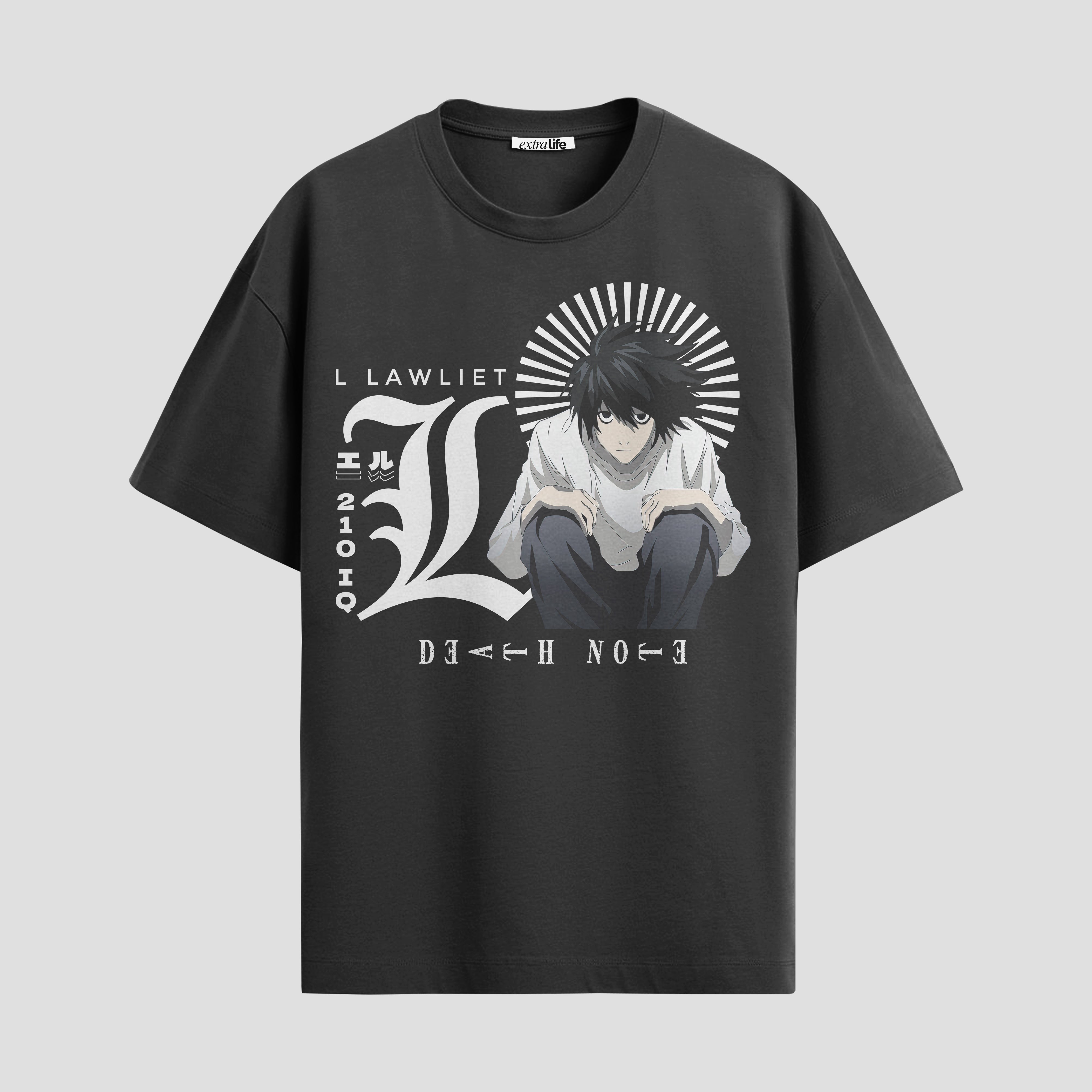 Playera urbana de anime y gaming ExtraLife MX, corte Standard Fit unisex ligero y transpirable en color Deep Black y Pure White, ropa de uso diario para gym y casual.