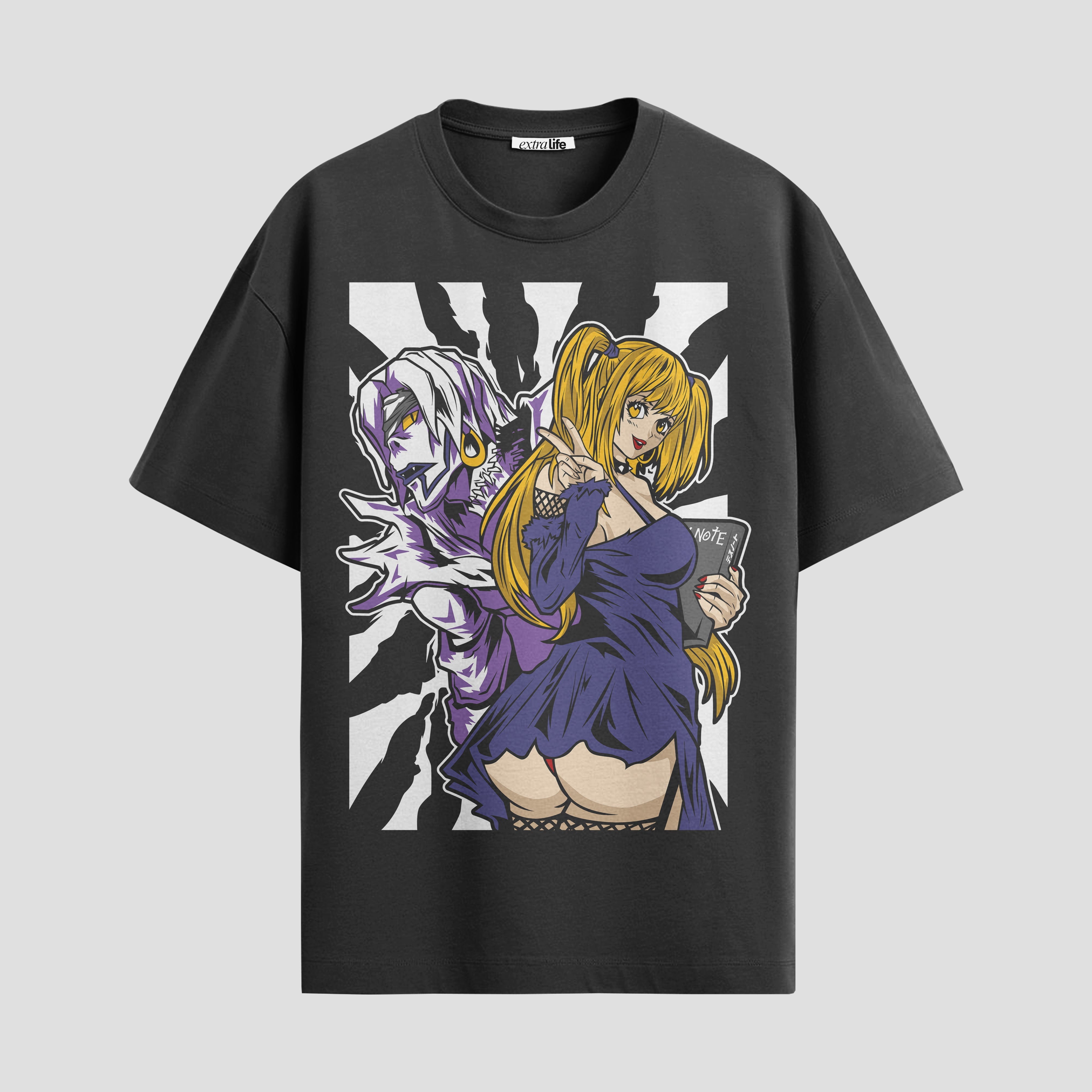 Playera urbana de anime y gaming ExtraLife MX, corte Standard Fit unisex ligero y transpirable en color Deep Black y Pure White, ropa de uso diario para gym y casual.