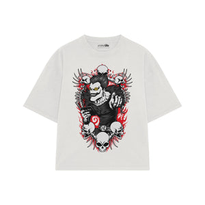 Playera streetwear premium de anime y gaming ExtraLife MX, corte boxy oversized drop shoulder heavyweight en color Deep Black y Off-White, moda urbana mexicana de culto.