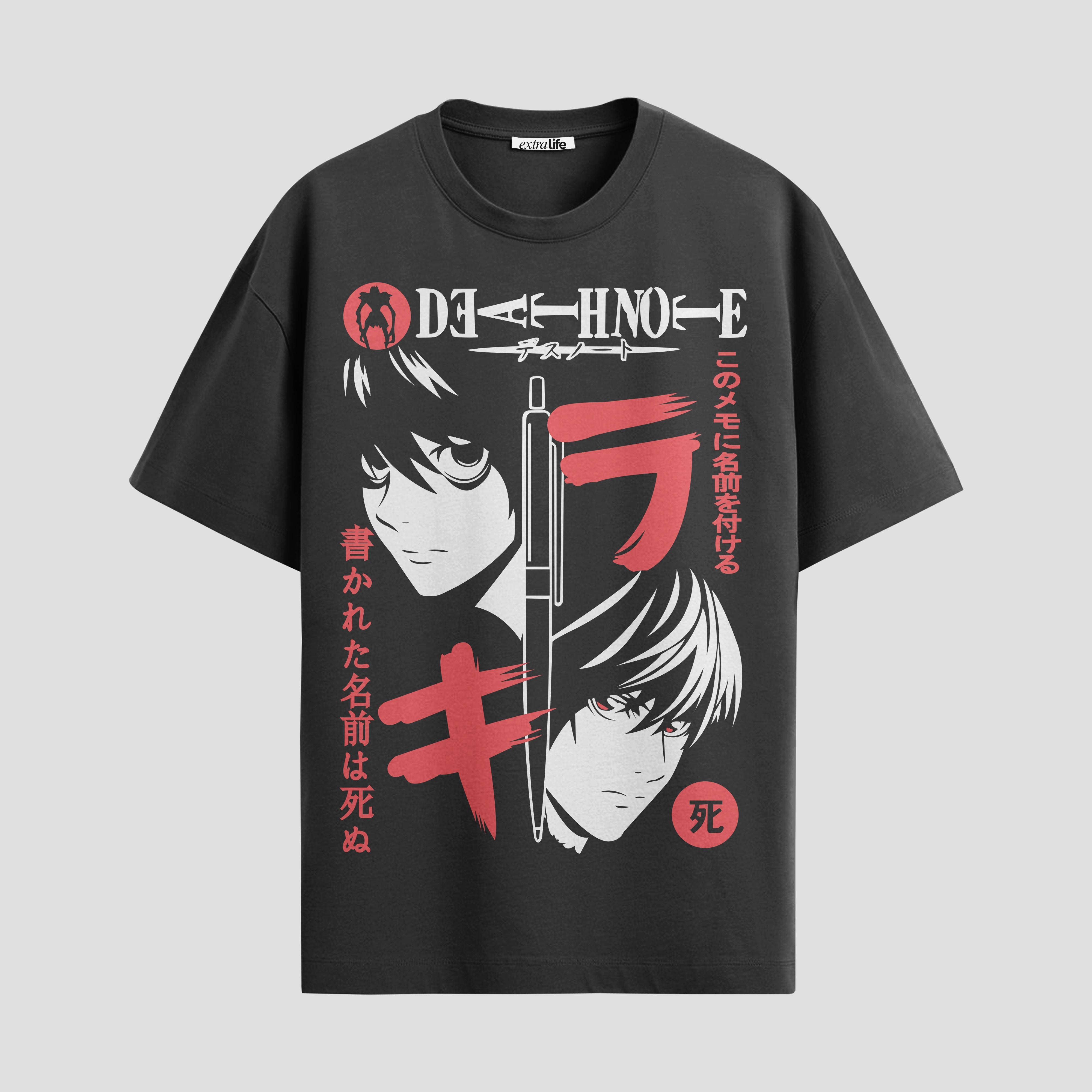 Playera urbana de anime y gaming ExtraLife MX, corte Standard Fit unisex ligero y transpirable en color Deep Black y Pure White, ropa de uso diario para gym y casual.