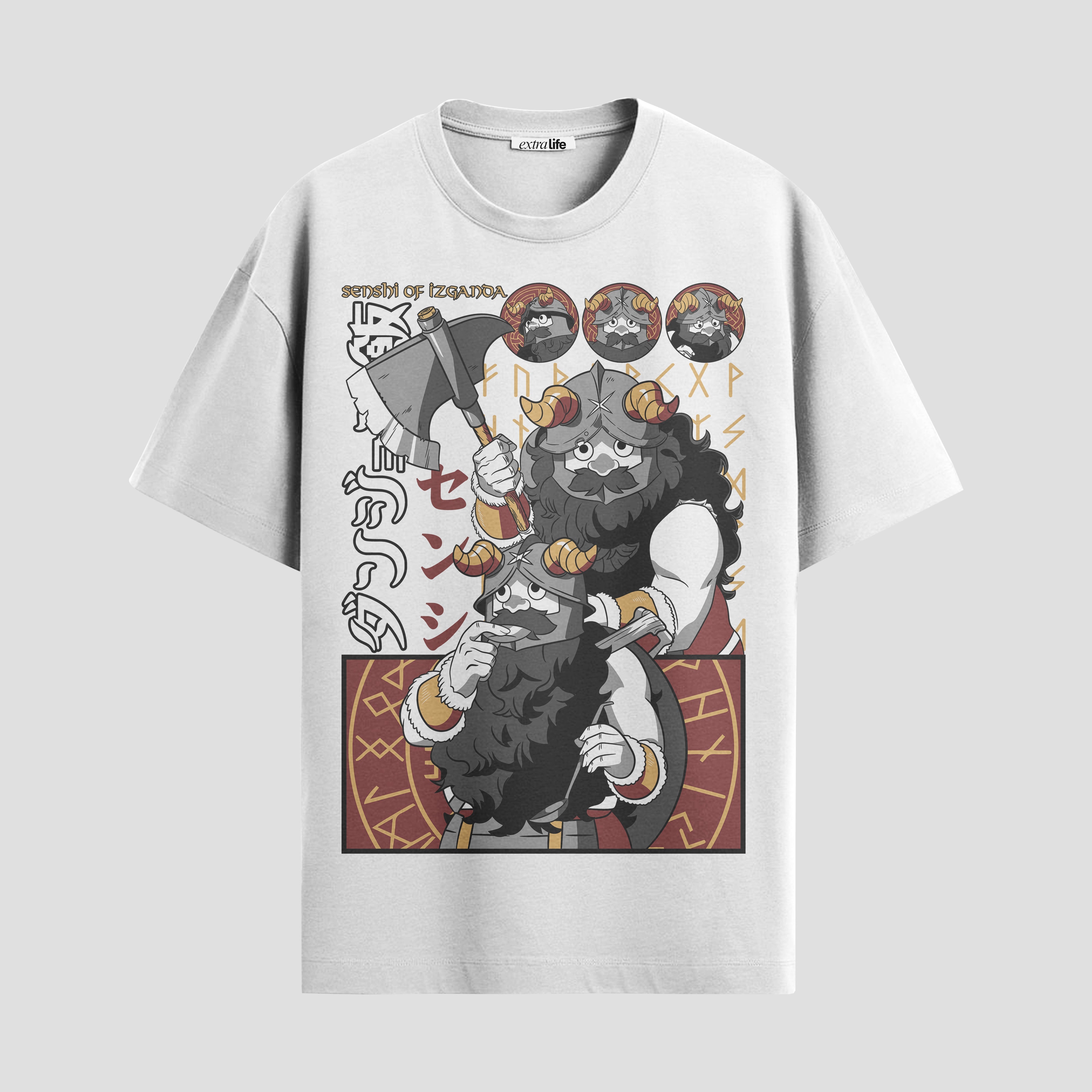 Playera urbana de anime y gaming ExtraLife MX, corte Standard Fit unisex ligero y transpirable en color Deep Black y Pure White, ropa de uso diario para gym y casual.