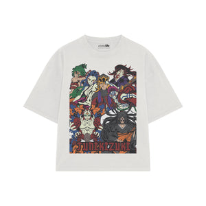 Playera streetwear premium de anime y gaming ExtraLife MX, corte boxy oversized drop shoulder heavyweight en color Deep Black y Off-White, moda urbana mexicana de culto.