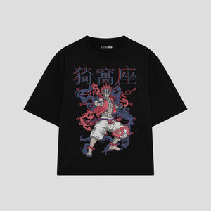Playera streetwear premium de anime y gaming ExtraLife MX, corte boxy oversized drop shoulder heavyweight en color Deep Black y Off-White, moda urbana mexicana de culto.