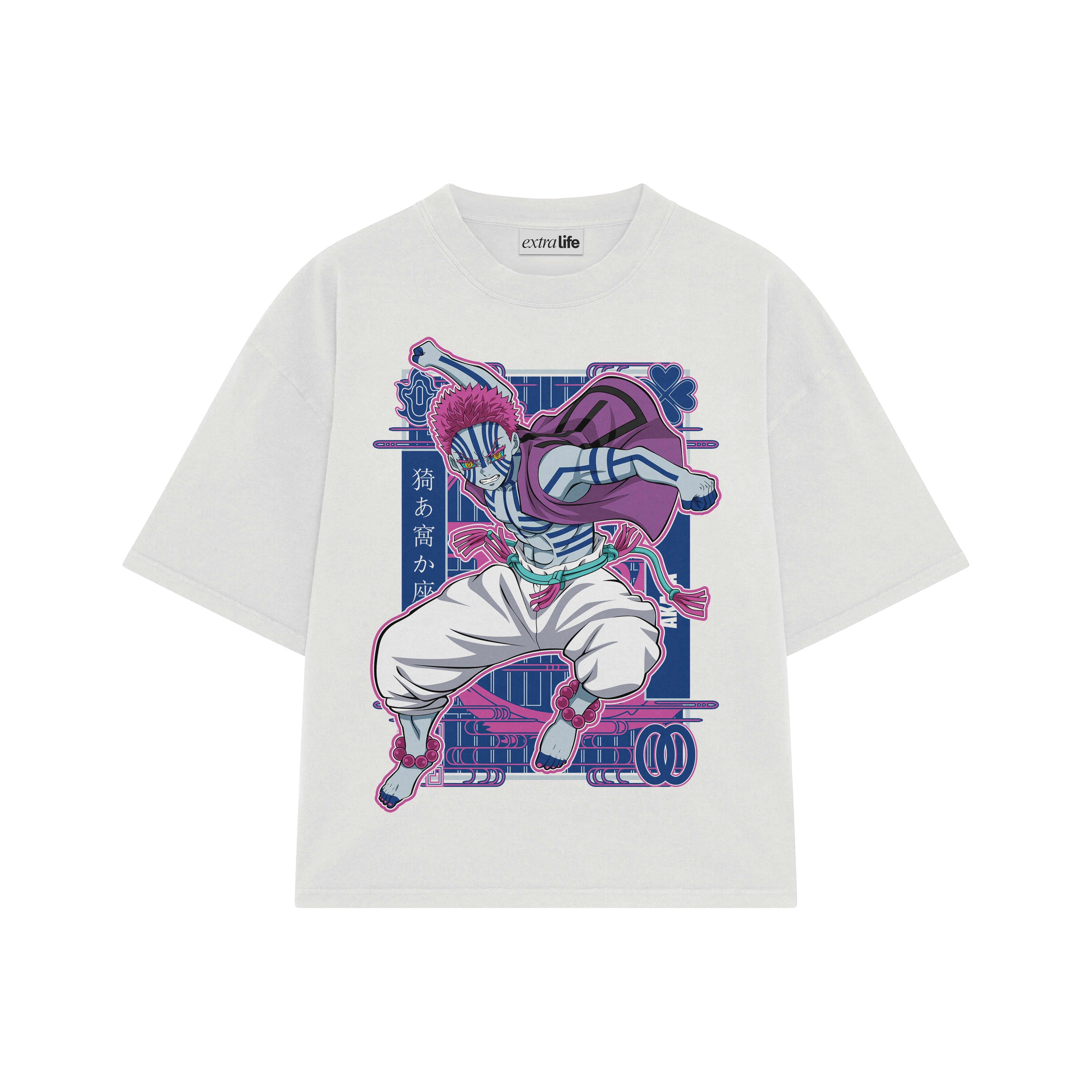Playera streetwear premium de anime y gaming ExtraLife MX, corte boxy oversized drop shoulder heavyweight en color Deep Black y Off-White, moda urbana mexicana de culto.