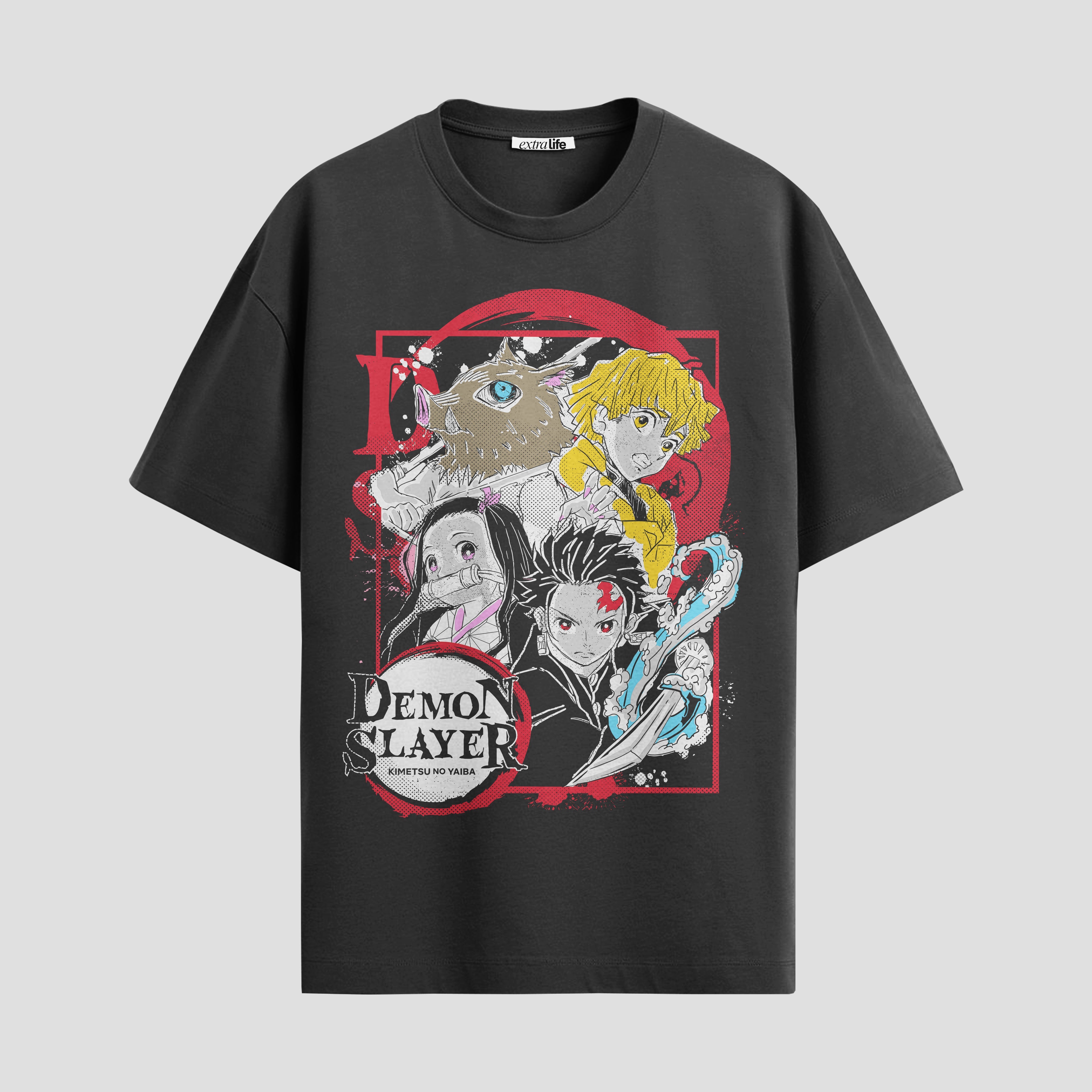 Playera urbana de anime y gaming ExtraLife MX, corte Standard Fit unisex ligero y transpirable en color Deep Black y Pure White, ropa de uso diario para gym y casual.
