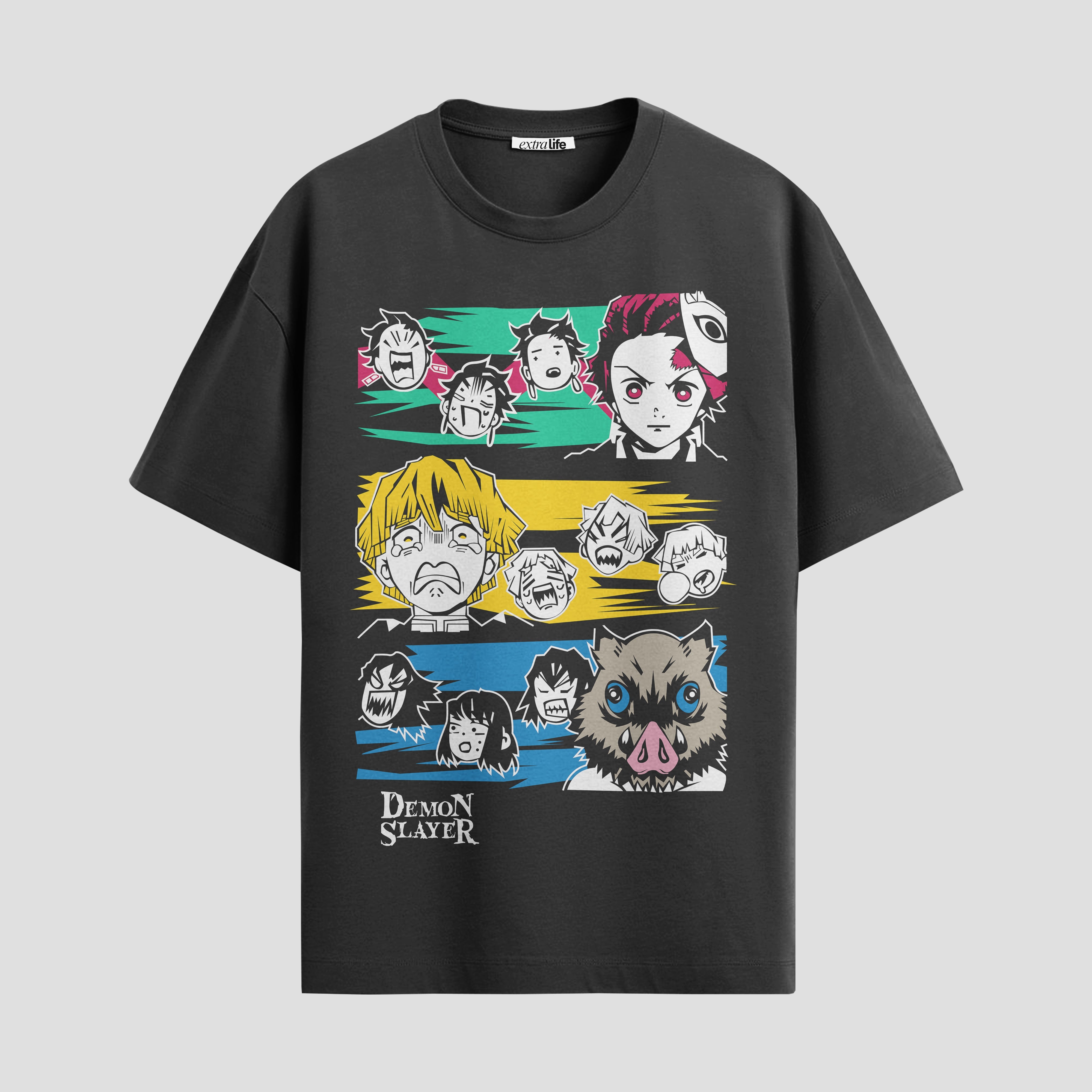 Playera urbana de anime y gaming ExtraLife MX, corte Standard Fit unisex ligero y transpirable en color Deep Black y Pure White, ropa de uso diario para gym y casual.