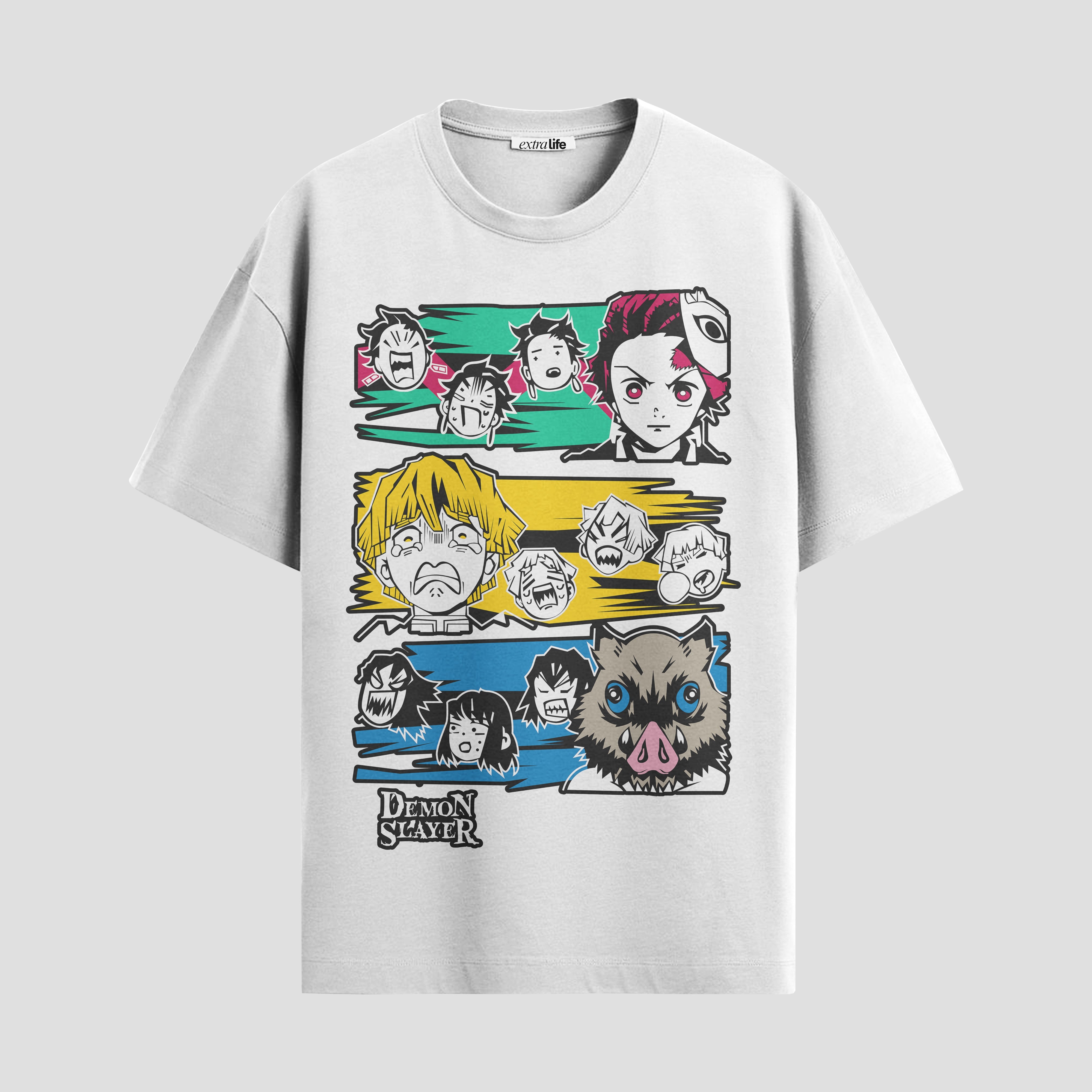 Playera urbana de anime y gaming ExtraLife MX, corte Standard Fit unisex ligero y transpirable en color Deep Black y Pure White, ropa de uso diario para gym y casual.