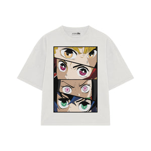 Playera streetwear premium de anime y gaming ExtraLife MX, corte boxy oversized drop shoulder heavyweight en color Deep Black y Off-White, moda urbana mexicana de culto.