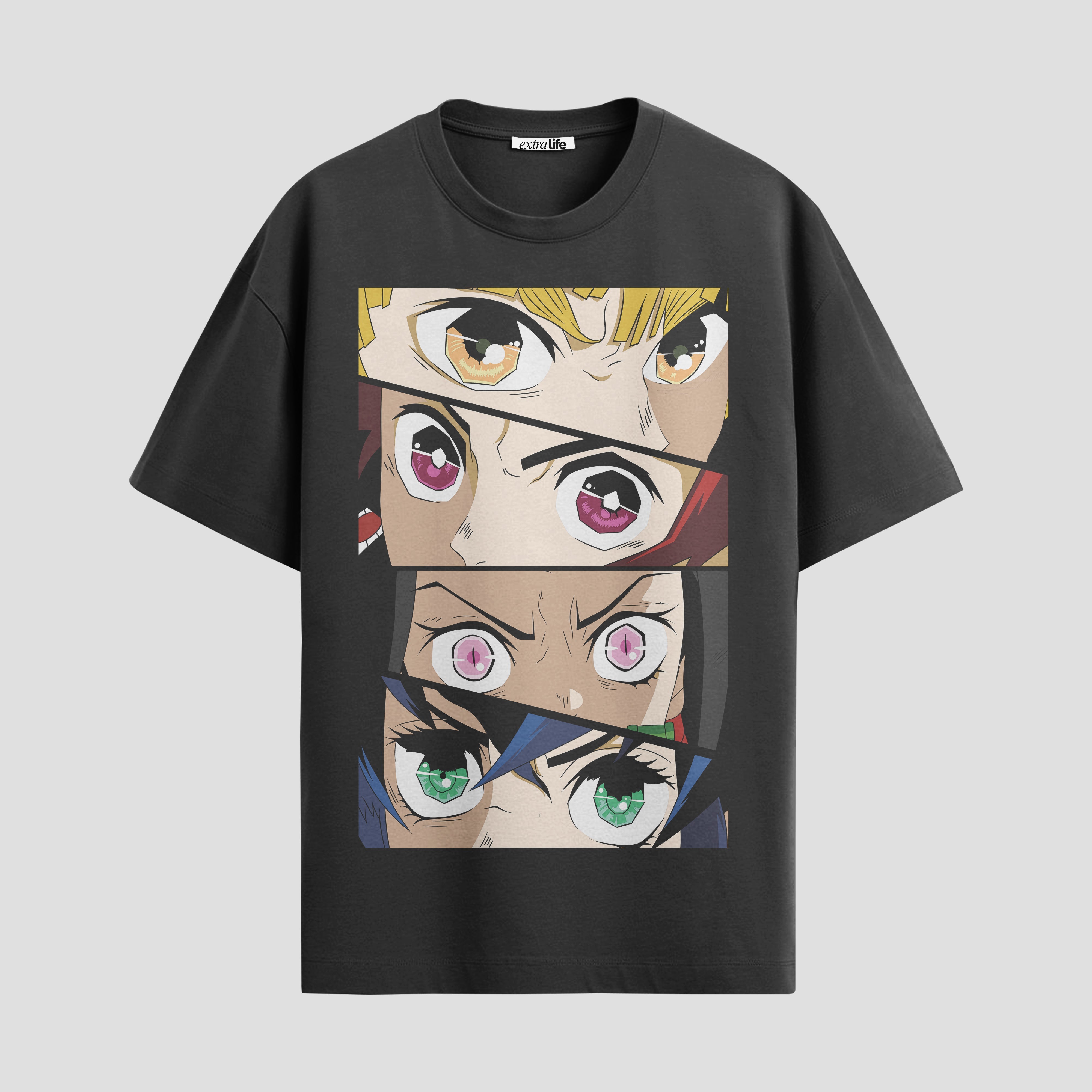 Playera urbana de anime y gaming ExtraLife MX, corte Standard Fit unisex ligero y transpirable en color Deep Black y Pure White, ropa de uso diario para gym y casual.