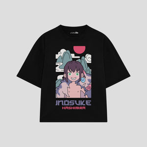 Playera streetwear premium de anime y gaming ExtraLife MX, corte boxy oversized drop shoulder heavyweight en color Deep Black y Off-White, moda urbana mexicana de culto.