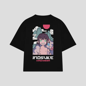 Playera streetwear premium de anime y gaming ExtraLife MX, corte boxy oversized drop shoulder heavyweight en color Deep Black y Off-White, moda urbana mexicana de culto.