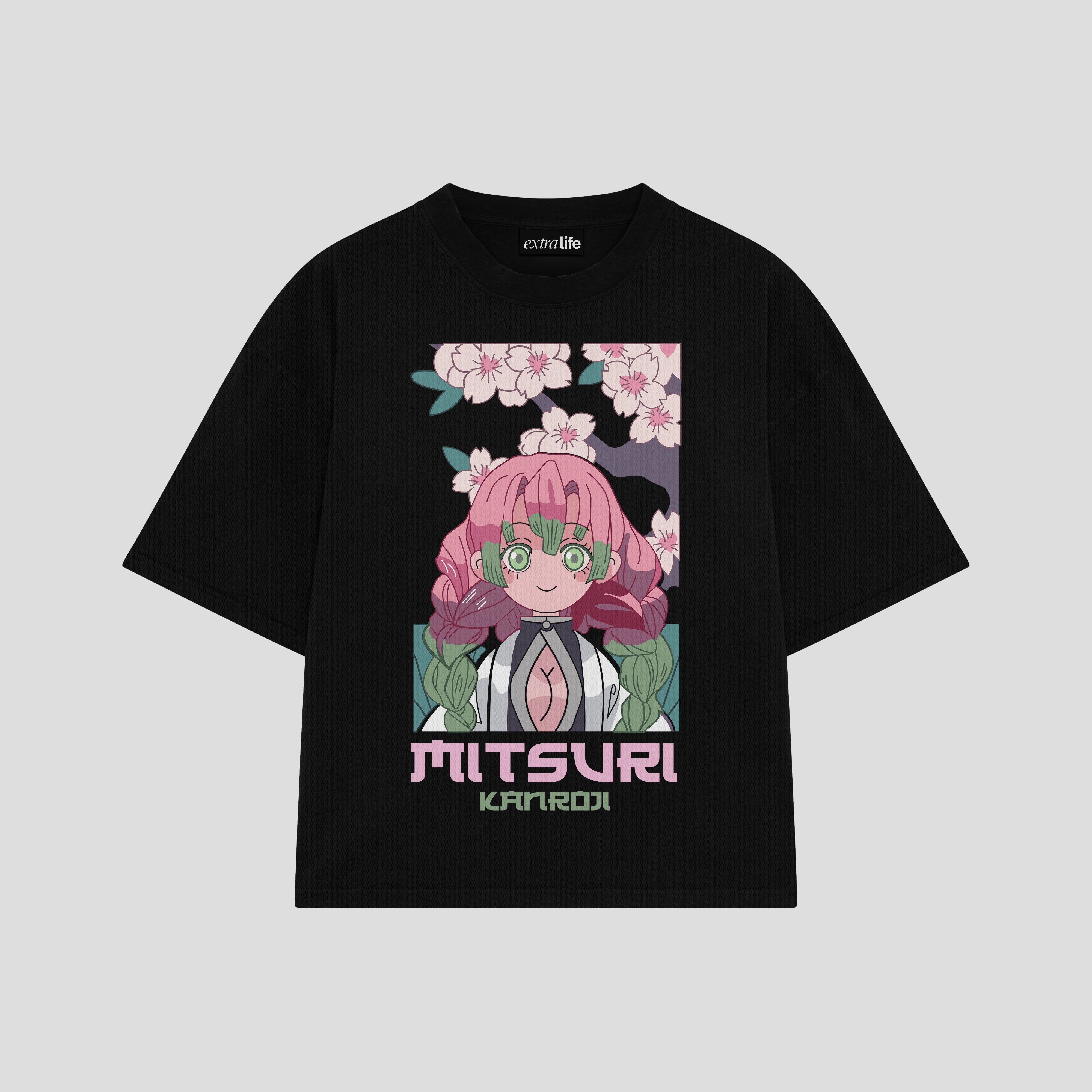 Playera streetwear premium de anime y gaming ExtraLife MX, corte boxy oversized drop shoulder heavyweight en color Deep Black y Off-White, moda urbana mexicana de culto.