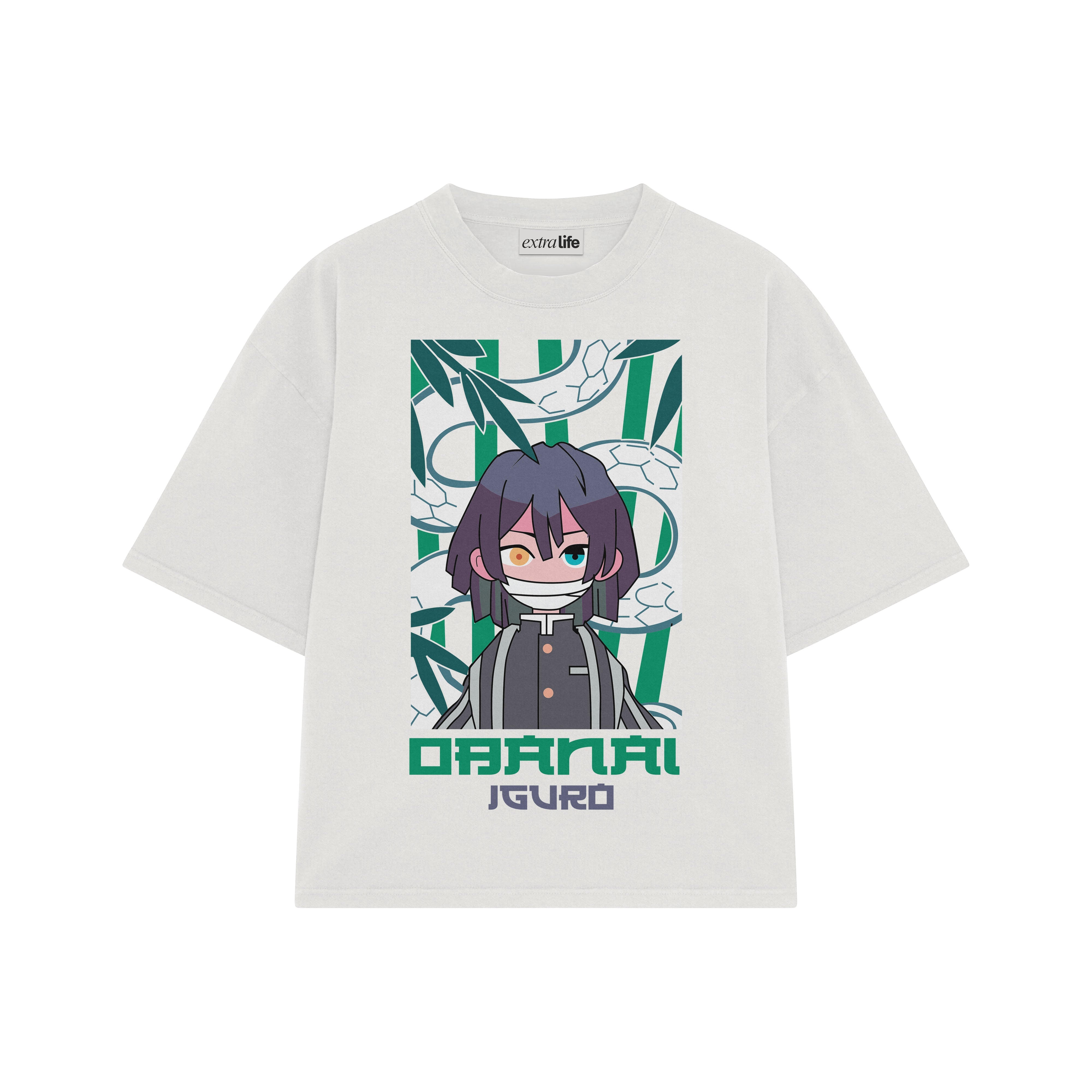 Playera streetwear premium de anime y gaming ExtraLife MX, corte boxy oversized drop shoulder heavyweight en color Deep Black y Off-White, moda urbana mexicana de culto.