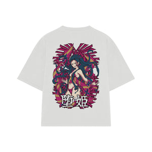 Playera streetwear premium de anime y gaming ExtraLife MX, corte boxy oversized drop shoulder heavyweight en color Deep Black y Off-White, moda urbana mexicana de culto.
