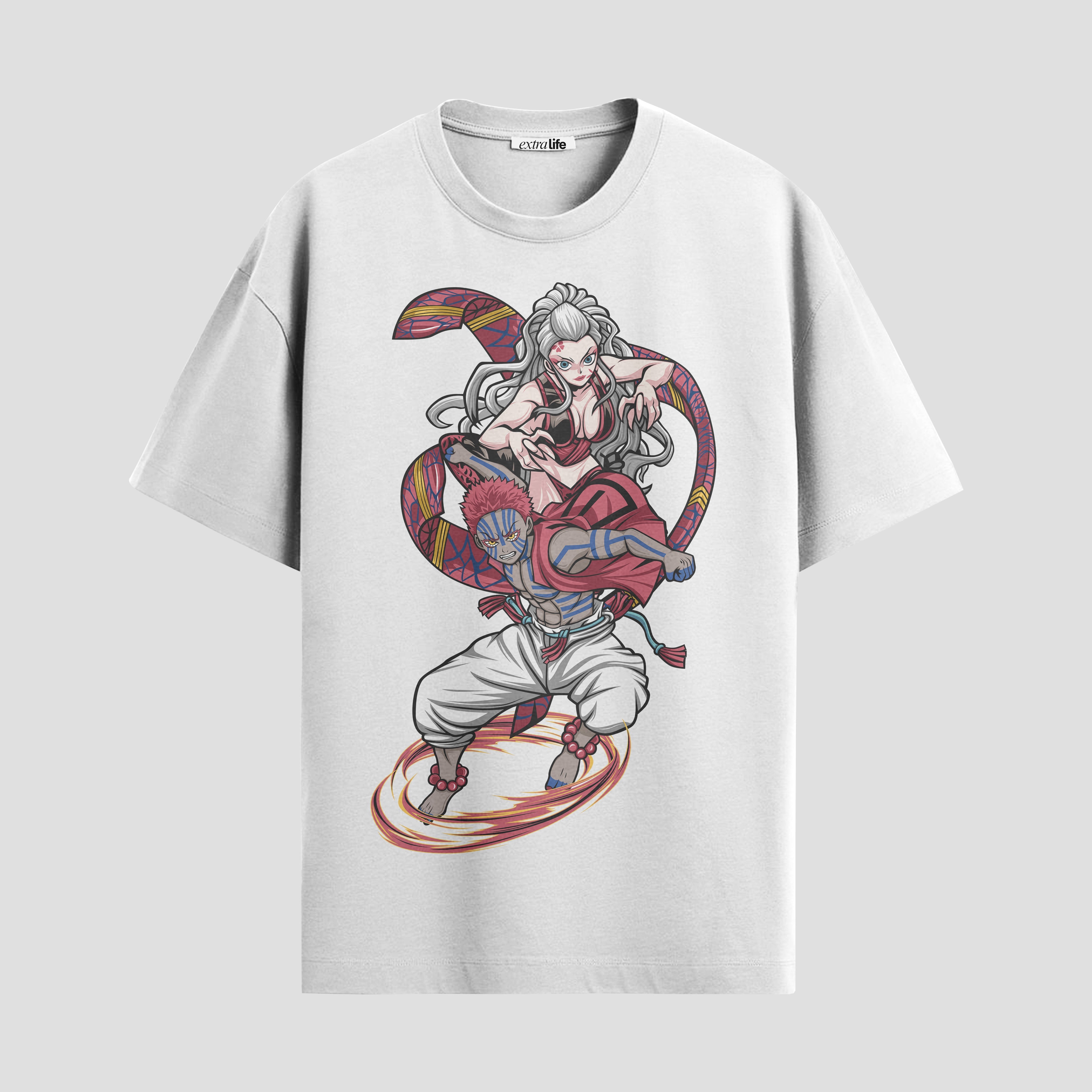 Playera urbana de anime y gaming ExtraLife MX, corte Standard Fit unisex ligero y transpirable en color Deep Black y Pure White, ropa de uso diario para gym y casual.