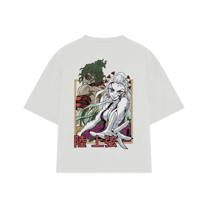 Playera streetwear premium de anime y gaming ExtraLife MX, corte boxy oversized drop shoulder heavyweight en color Deep Black y Off-White, moda urbana mexicana de culto.