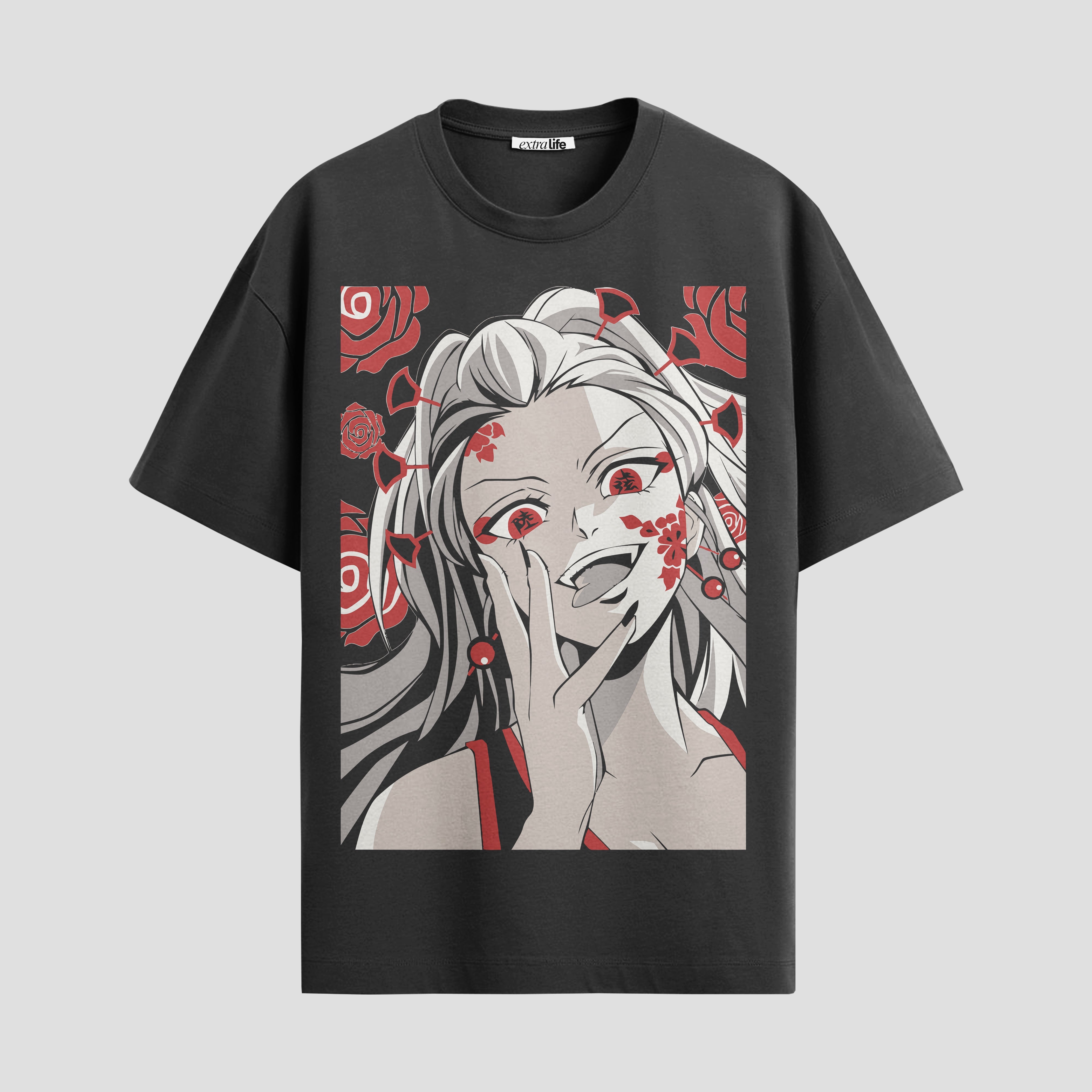 Playera urbana de anime y gaming ExtraLife MX, corte Standard Fit unisex ligero y transpirable en color Deep Black y Pure White, ropa de uso diario para gym y casual.