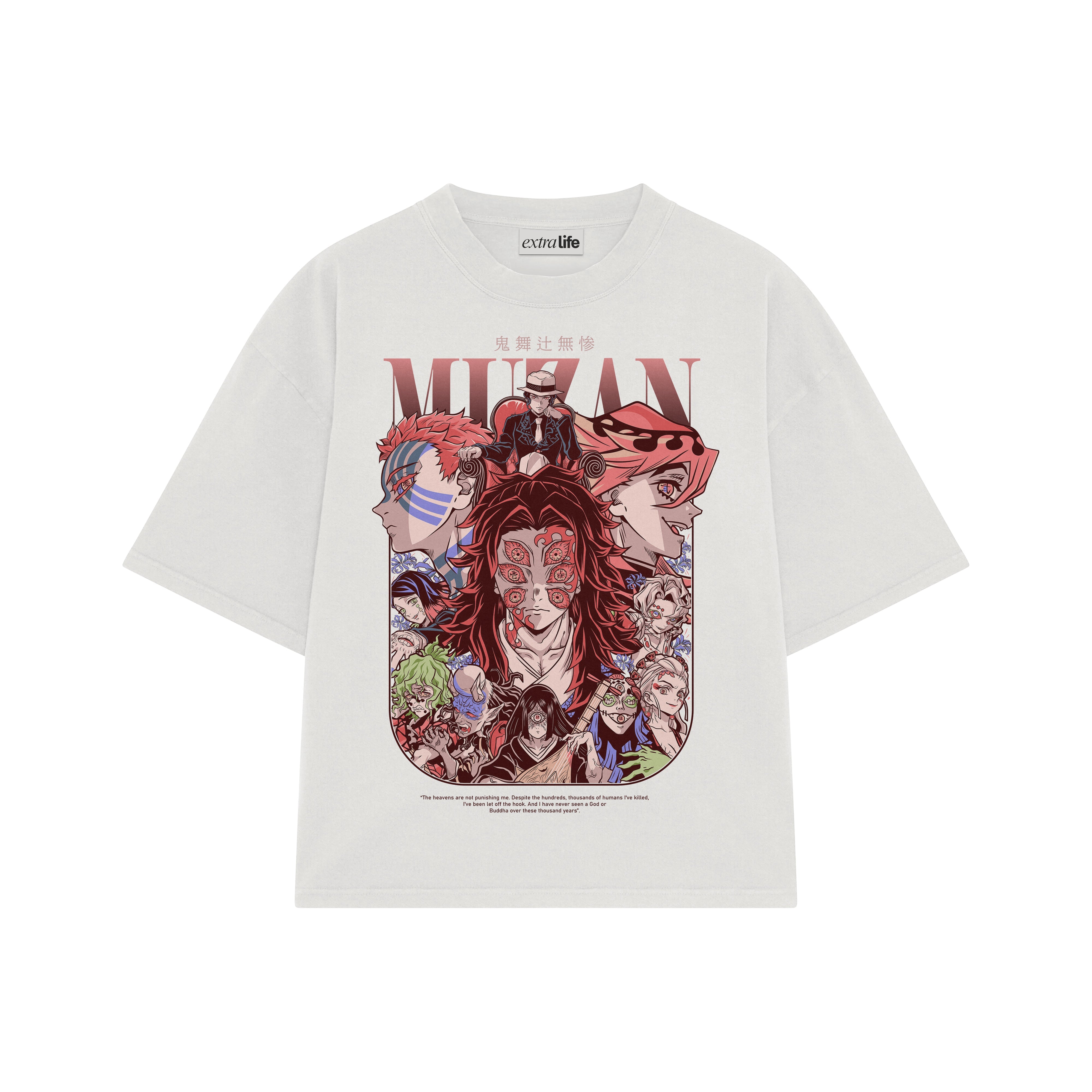 Playera streetwear premium de anime y gaming ExtraLife MX, corte boxy oversized drop shoulder heavyweight en color Deep Black y Off-White, moda urbana mexicana de culto.