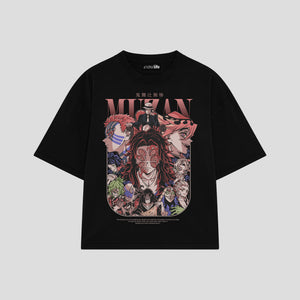 Playera streetwear premium de anime y gaming ExtraLife MX, corte boxy oversized drop shoulder heavyweight en color Deep Black y Off-White, moda urbana mexicana de culto.