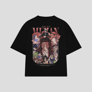Playera streetwear premium de anime y gaming ExtraLife MX, corte boxy oversized drop shoulder heavyweight en color Deep Black y Off-White, moda urbana mexicana de culto.