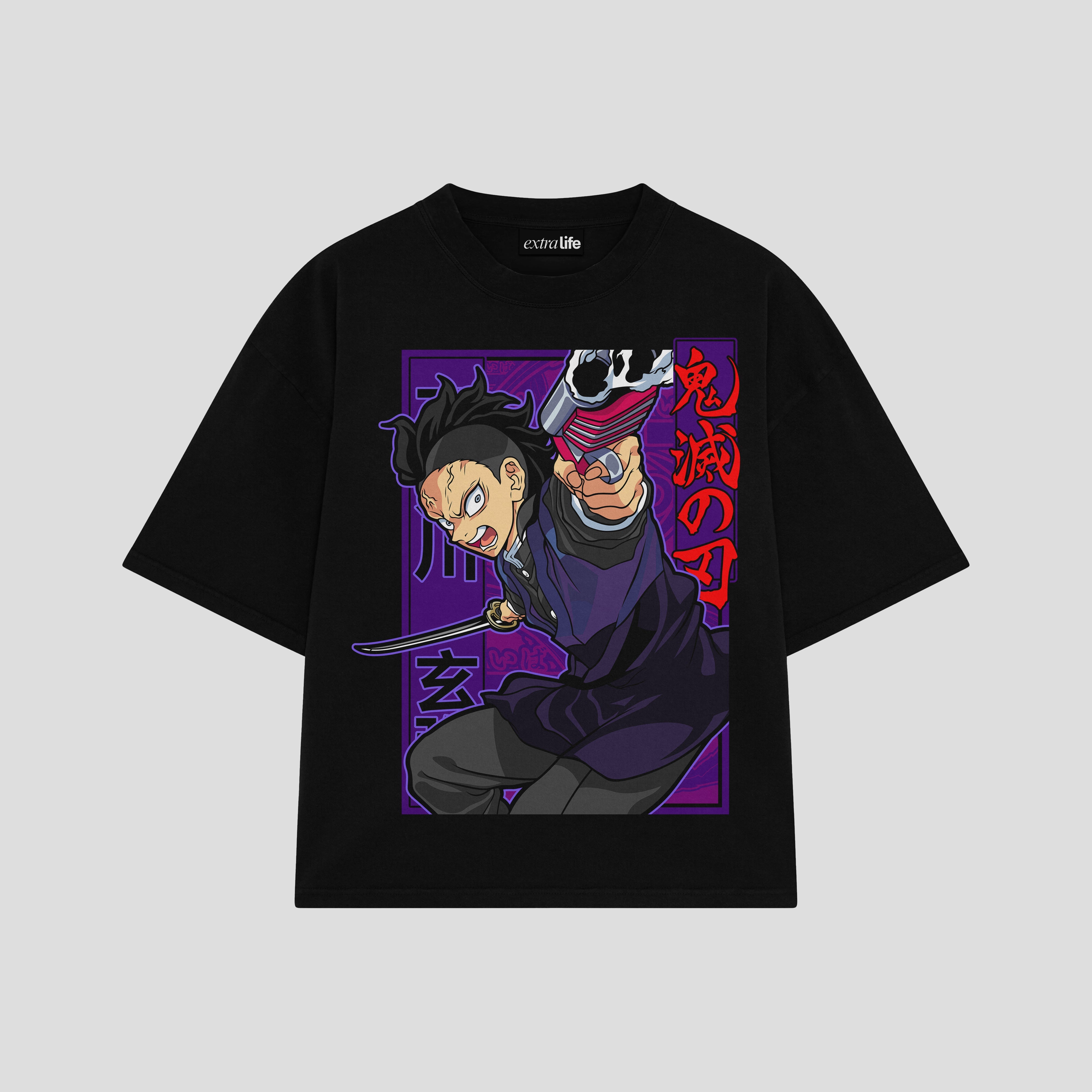 Playera streetwear premium de anime y gaming ExtraLife MX, corte boxy oversized drop shoulder heavyweight en color Deep Black y Off-White, moda urbana mexicana de culto.