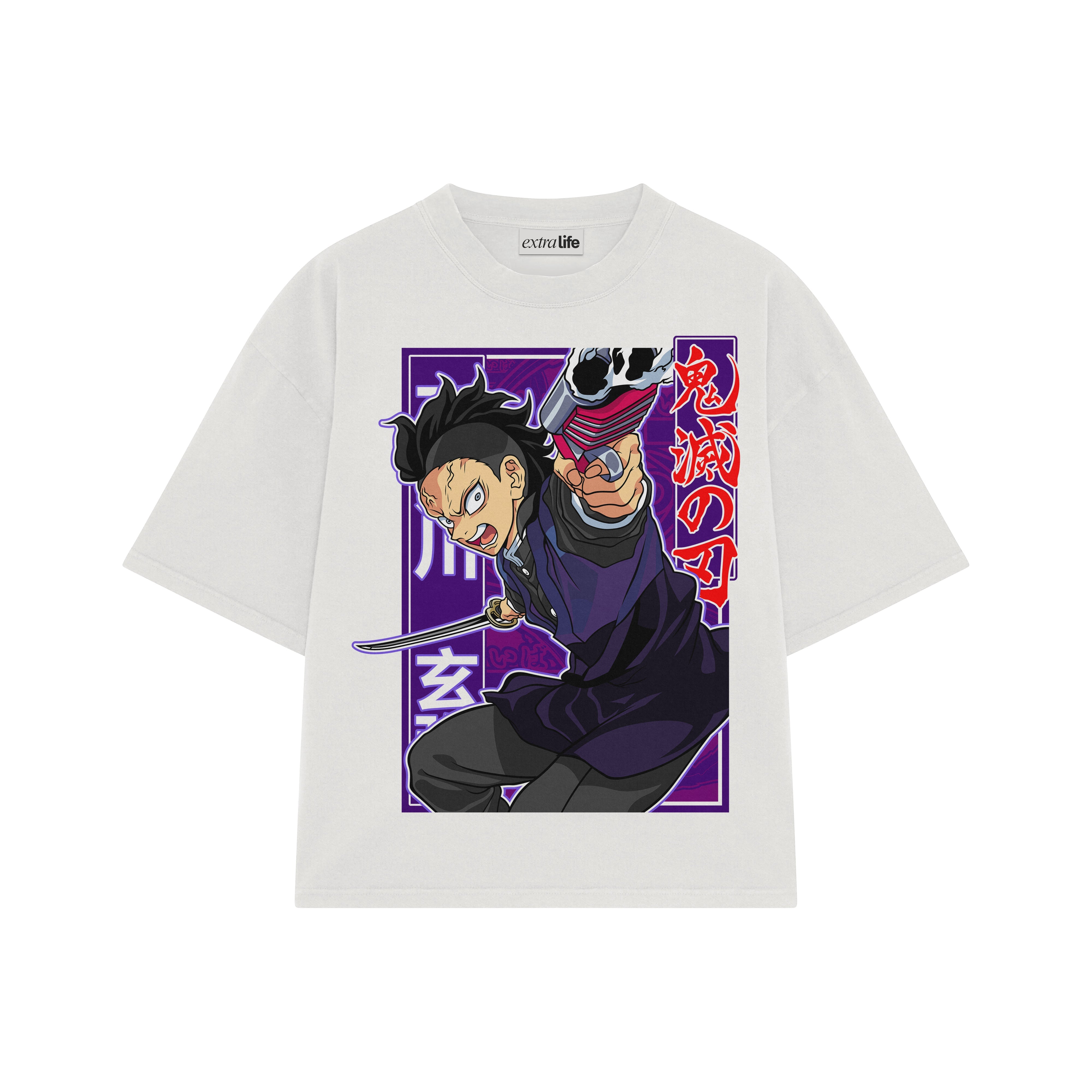 Playera streetwear premium de anime y gaming ExtraLife MX, corte boxy oversized drop shoulder heavyweight en color Deep Black y Off-White, moda urbana mexicana de culto.