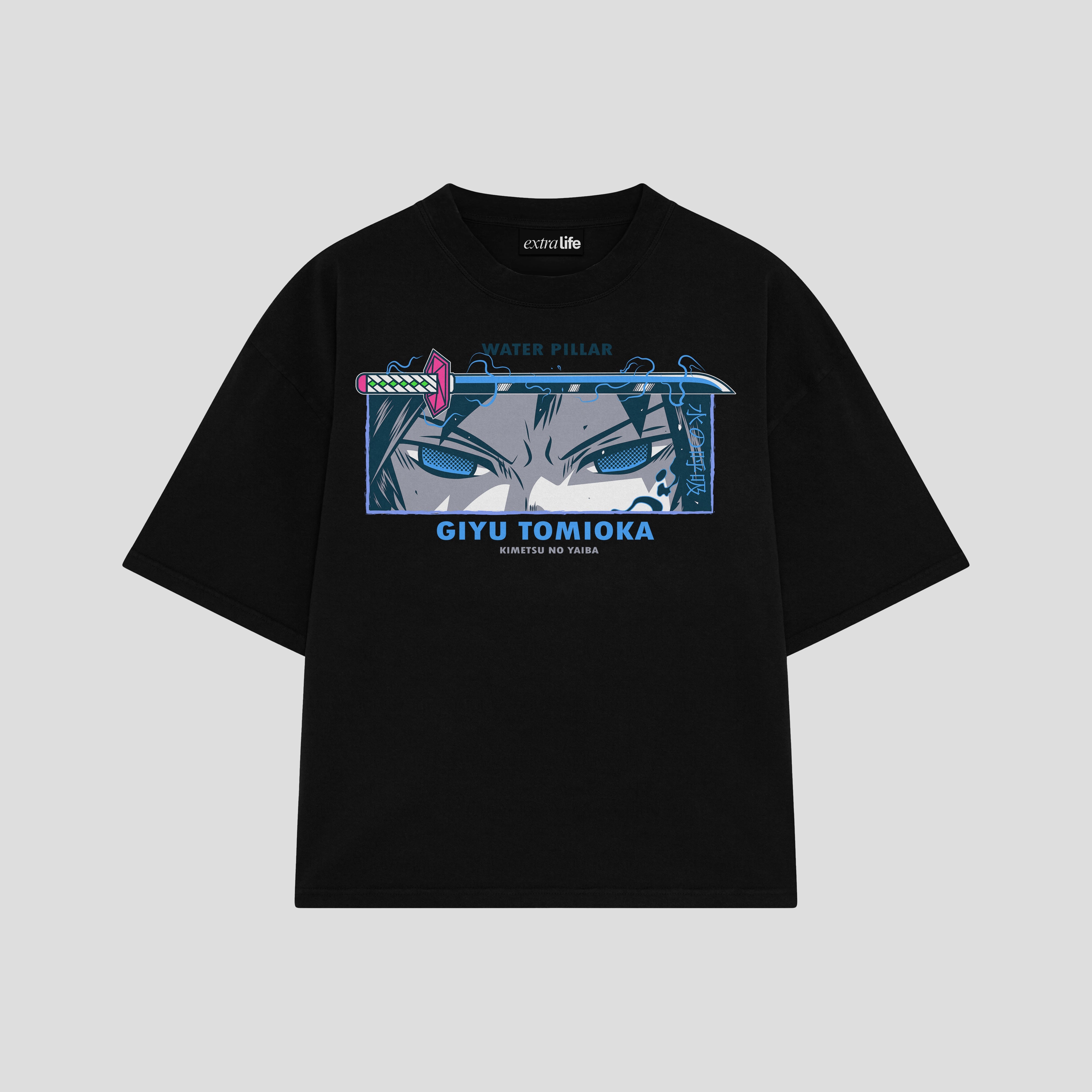 Playera streetwear premium de anime y gaming ExtraLife MX, corte boxy oversized drop shoulder heavyweight en color Deep Black y Off-White, moda urbana mexicana de culto.