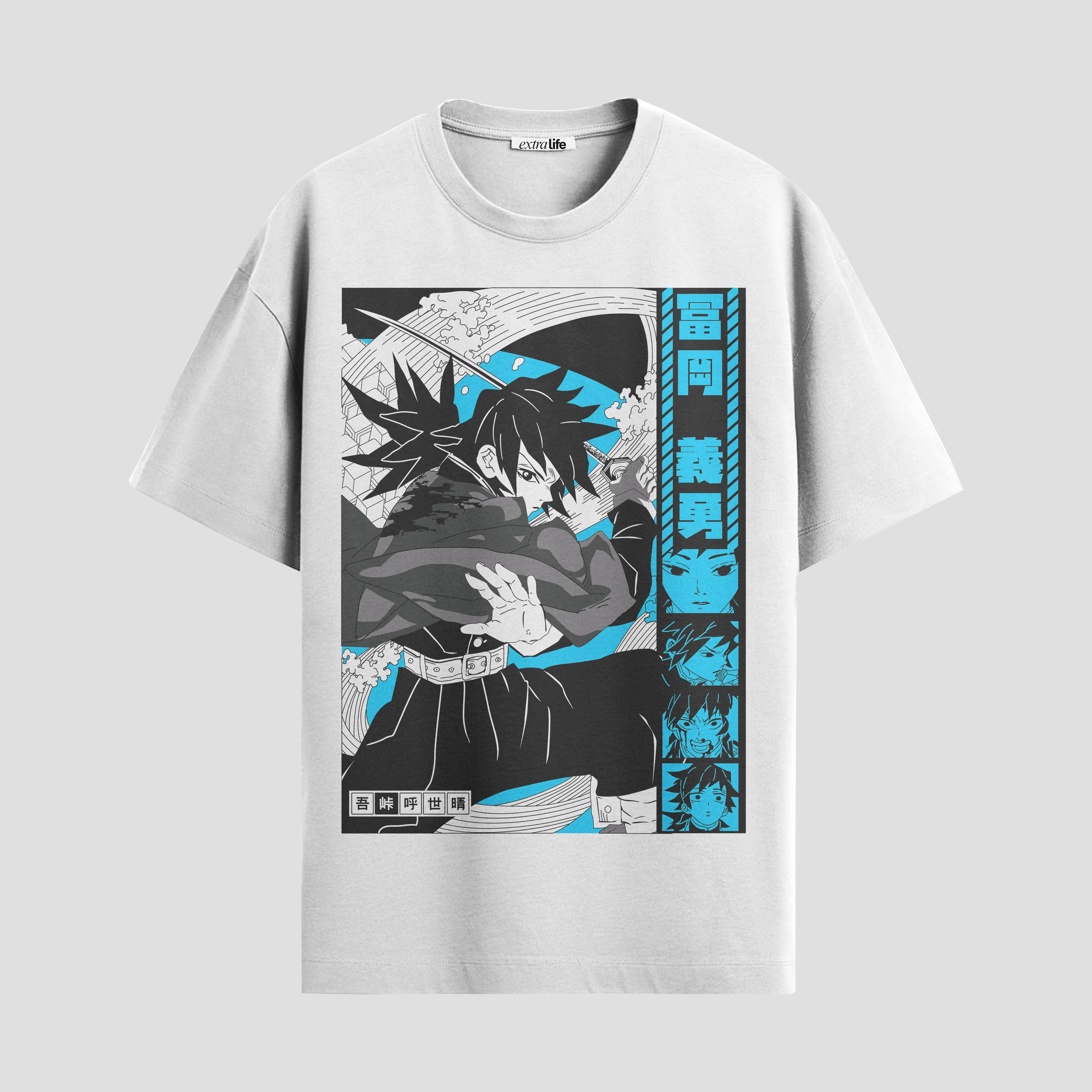 Playera urbana de anime y gaming ExtraLife MX, corte Standard Fit unisex ligero y transpirable en color Deep Black y Pure White, ropa de uso diario para gym y casual.