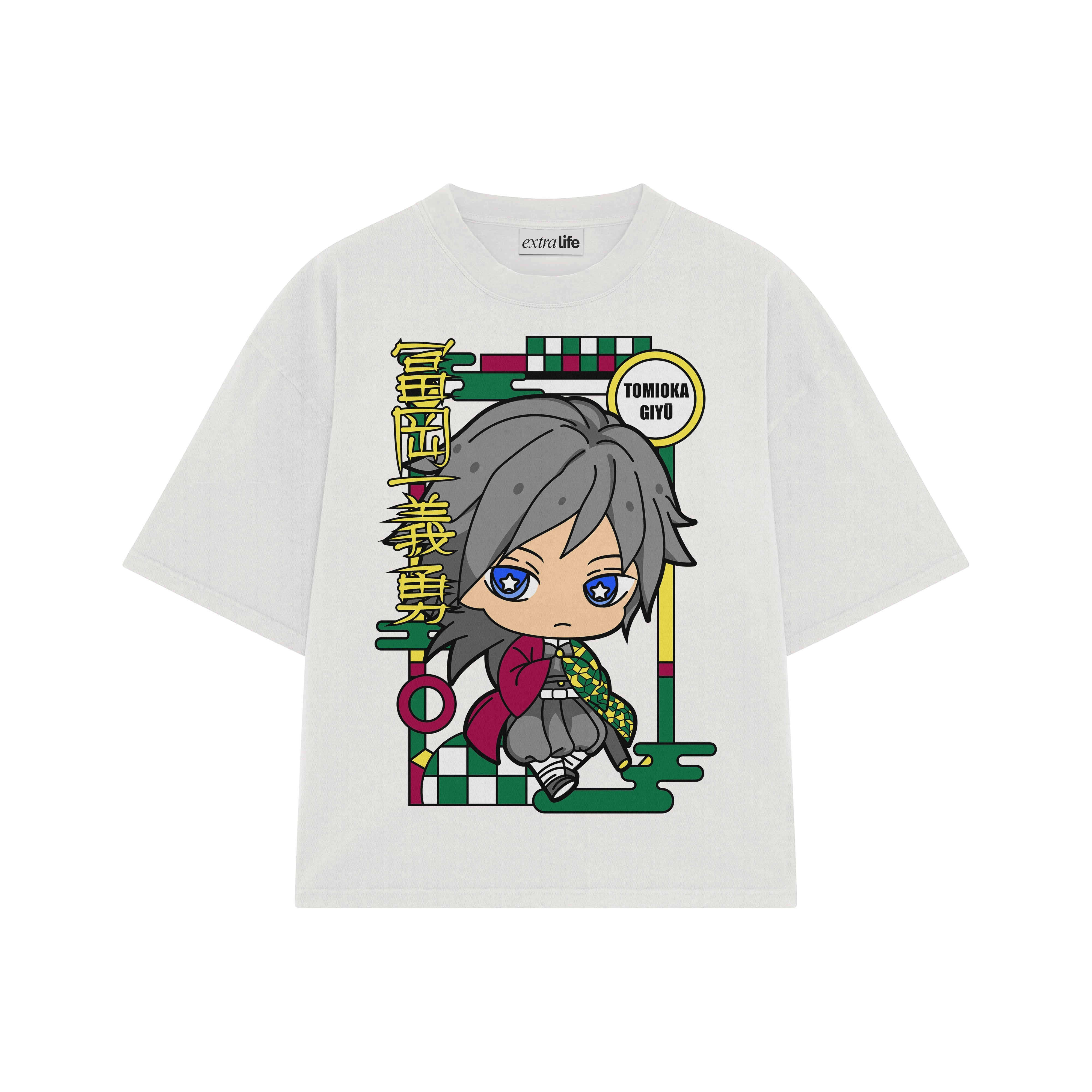 Playera streetwear premium de anime y gaming ExtraLife MX, corte boxy oversized drop shoulder heavyweight en color Deep Black y Off-White, moda urbana mexicana de culto.