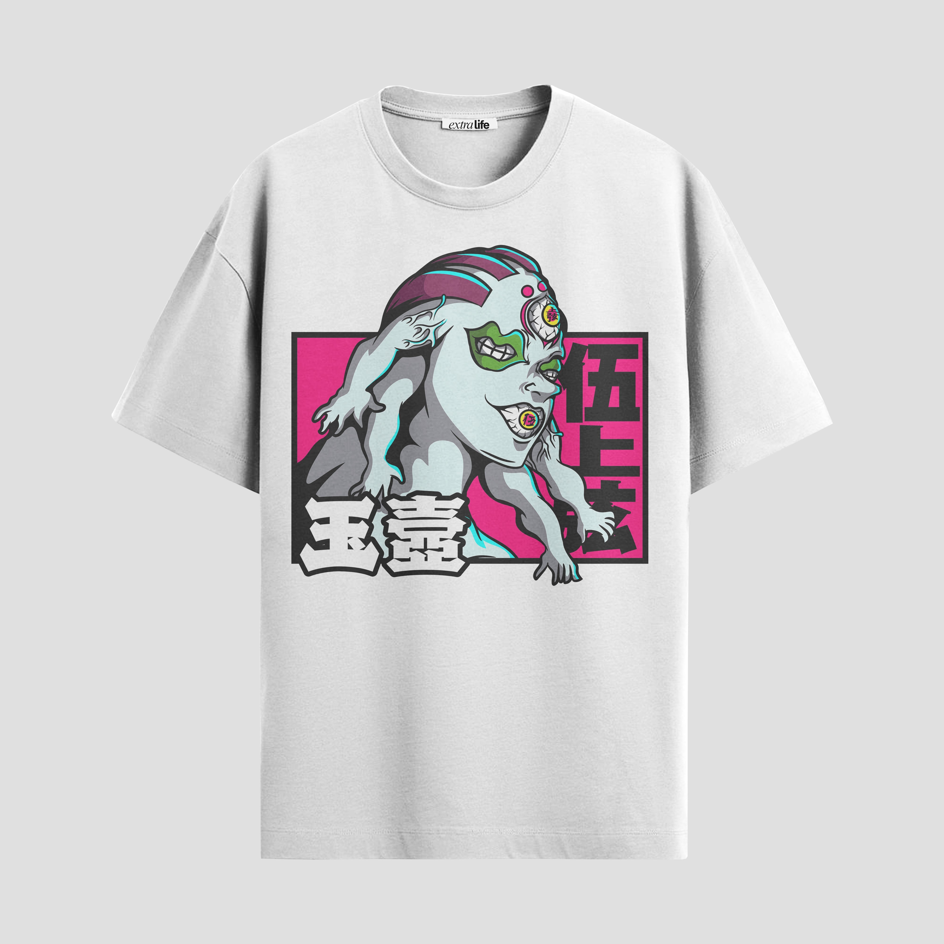 Playera urbana de anime y gaming ExtraLife MX, corte Standard Fit unisex ligero y transpirable en color Deep Black y Pure White, ropa de uso diario para gym y casual.
