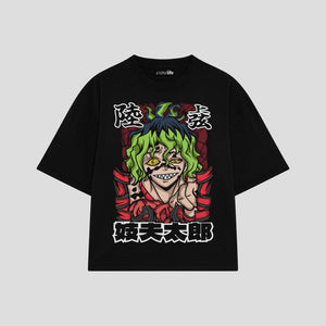 Playera streetwear premium de anime y gaming ExtraLife MX, corte boxy oversized drop shoulder heavyweight en color Deep Black y Off-White, moda urbana mexicana de culto.