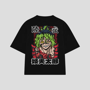 Playera streetwear premium de anime y gaming ExtraLife MX, corte boxy oversized drop shoulder heavyweight en color Deep Black y Off-White, moda urbana mexicana de culto.