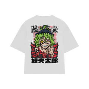 Playera streetwear premium de anime y gaming ExtraLife MX, corte boxy oversized drop shoulder heavyweight en color Deep Black y Off-White, moda urbana mexicana de culto.