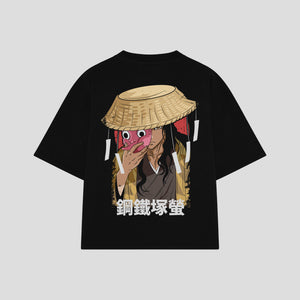 Playera streetwear premium de anime y gaming ExtraLife MX, corte boxy oversized drop shoulder heavyweight en color Deep Black y Off-White, moda urbana mexicana de culto.