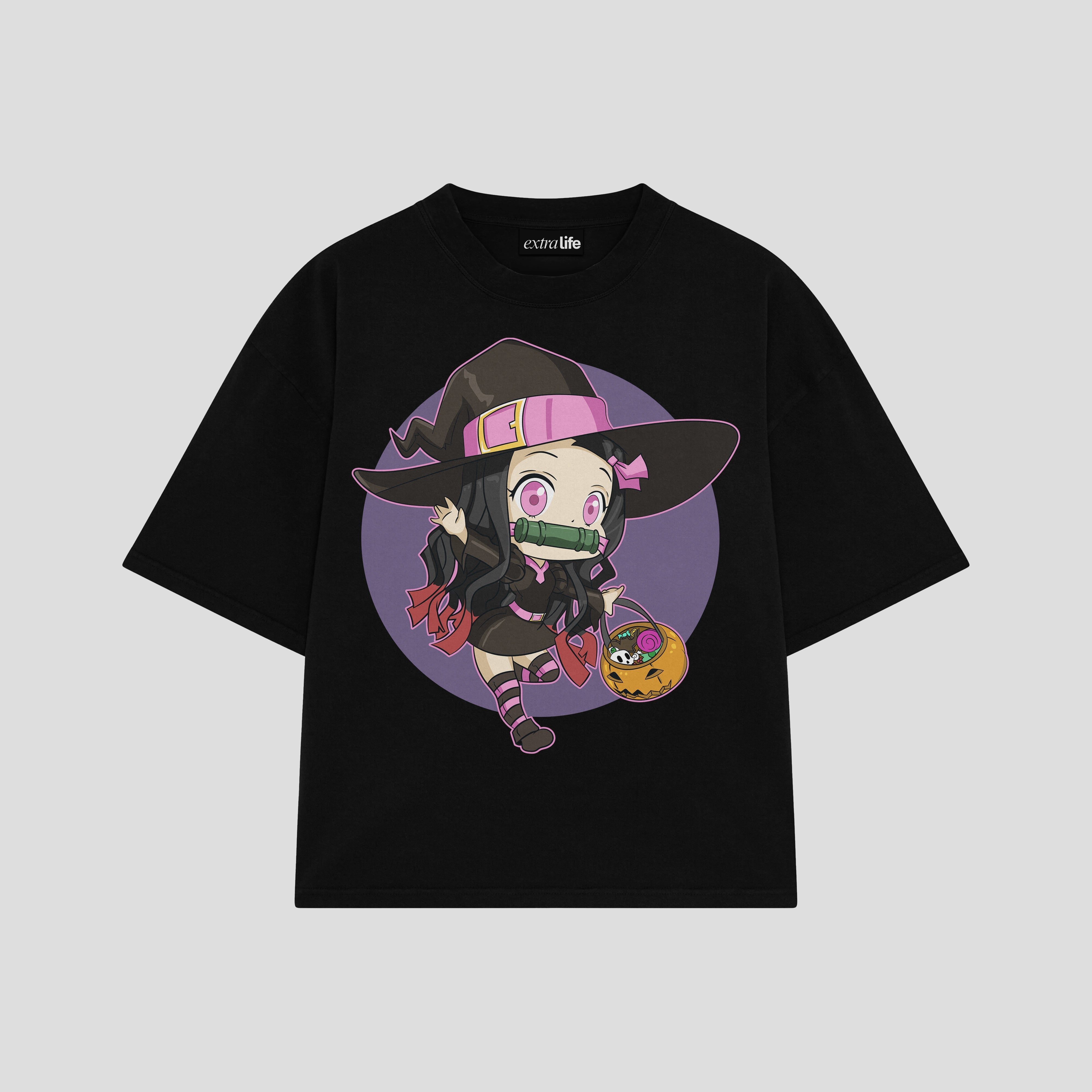 Playera streetwear premium de anime y gaming ExtraLife MX, corte boxy oversized drop shoulder heavyweight en color Deep Black y Off-White, moda urbana mexicana de culto.