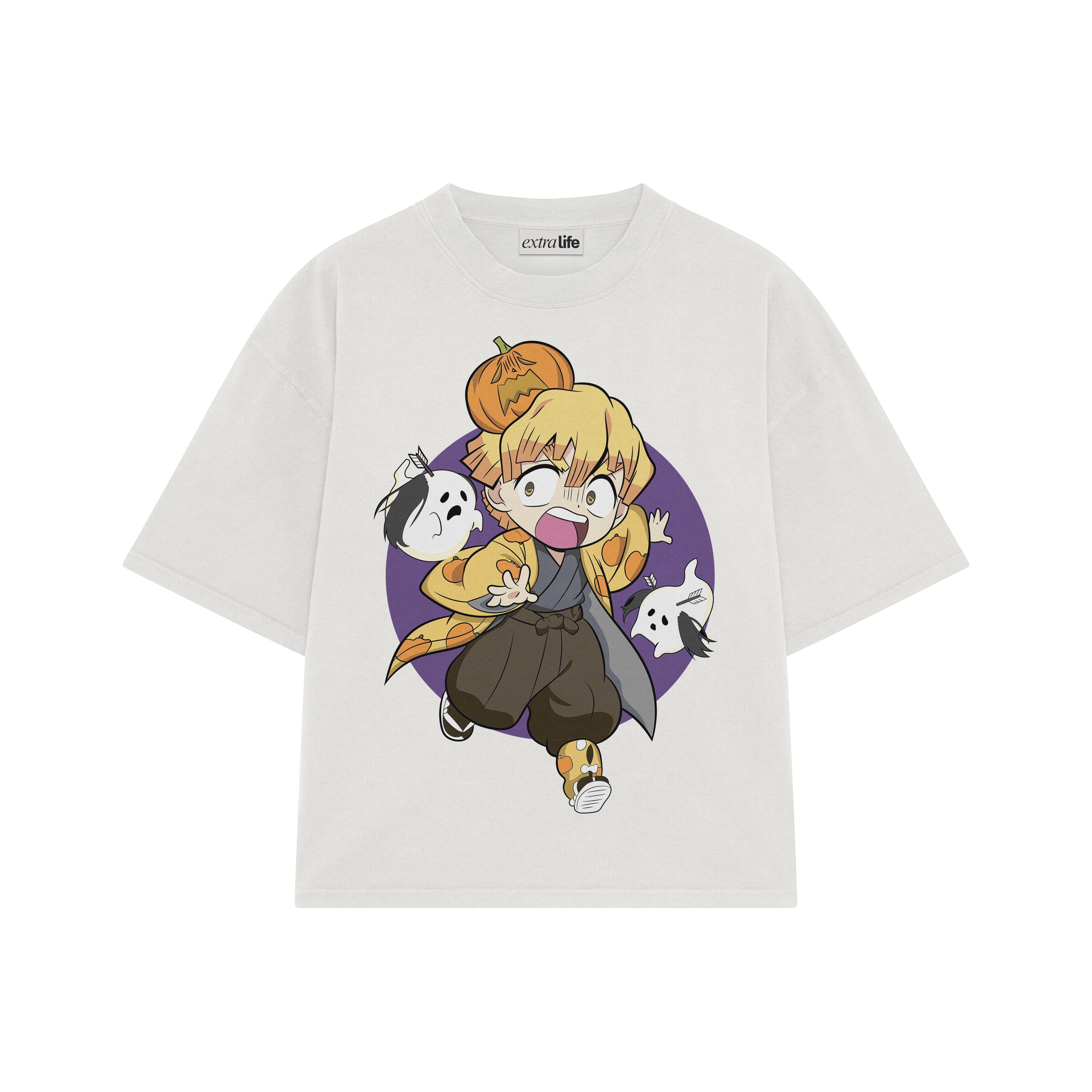Playera streetwear premium de anime y gaming ExtraLife MX, corte boxy oversized drop shoulder heavyweight en color Deep Black y Off-White, moda urbana mexicana de culto.