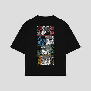 Playera streetwear premium de anime y gaming ExtraLife MX, corte boxy oversized drop shoulder heavyweight en color Deep Black y Off-White, moda urbana mexicana de culto.