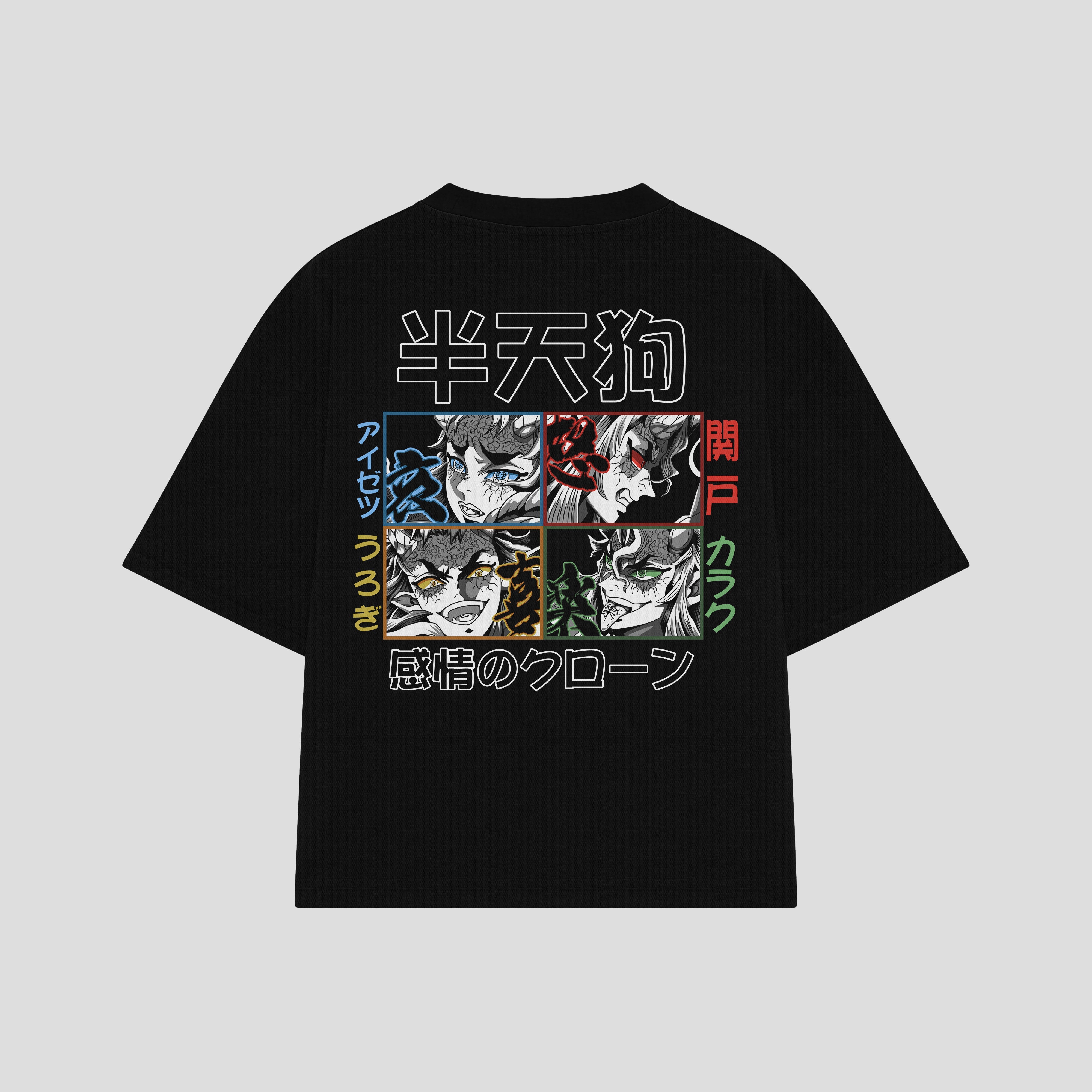 Playera streetwear premium de anime y gaming ExtraLife MX, corte boxy oversized drop shoulder heavyweight en color Deep Black y Off-White, moda urbana mexicana de culto.