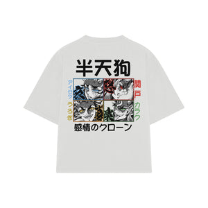 Playera streetwear premium de anime y gaming ExtraLife MX, corte boxy oversized drop shoulder heavyweight en color Deep Black y Off-White, moda urbana mexicana de culto.