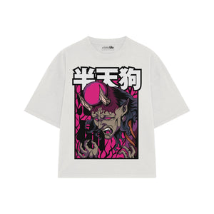 Playera streetwear premium de anime y gaming ExtraLife MX, corte boxy oversized drop shoulder heavyweight en color Deep Black y Off-White, moda urbana mexicana de culto.