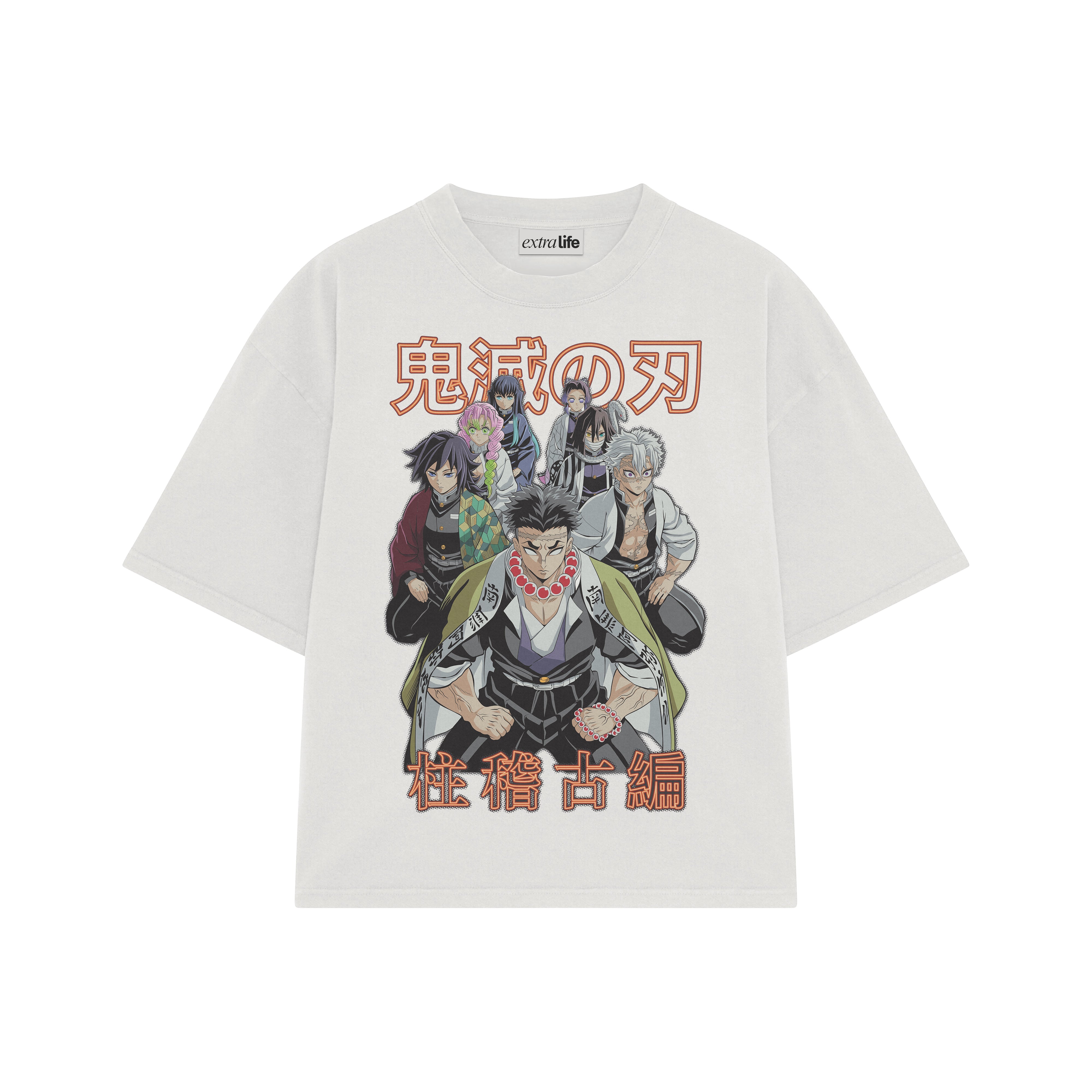 Playera streetwear premium de anime y gaming ExtraLife MX, corte boxy oversized drop shoulder heavyweight en color Deep Black y Off-White, moda urbana mexicana de culto.