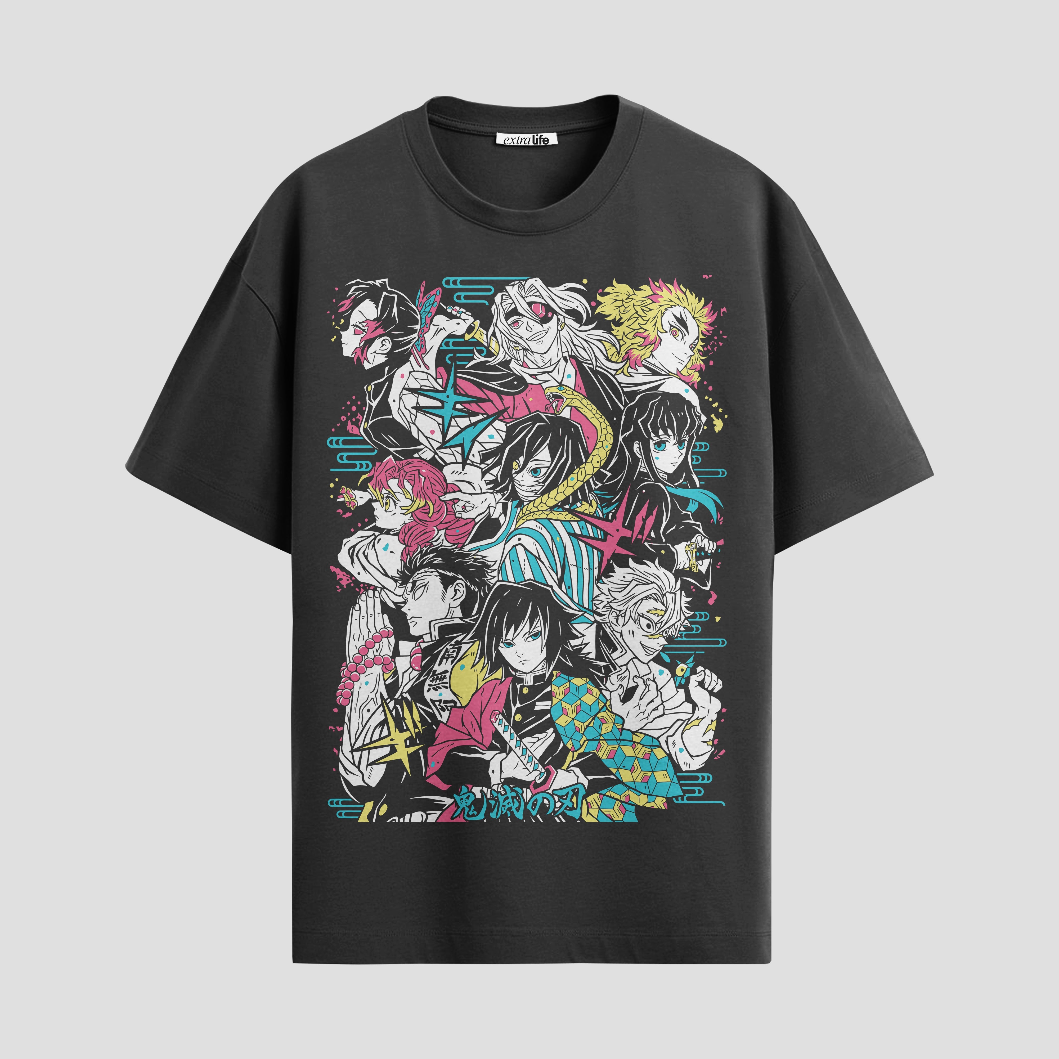 Playera urbana de anime y gaming ExtraLife MX, corte Standard Fit unisex ligero y transpirable en color Deep Black y Pure White, ropa de uso diario para gym y casual.