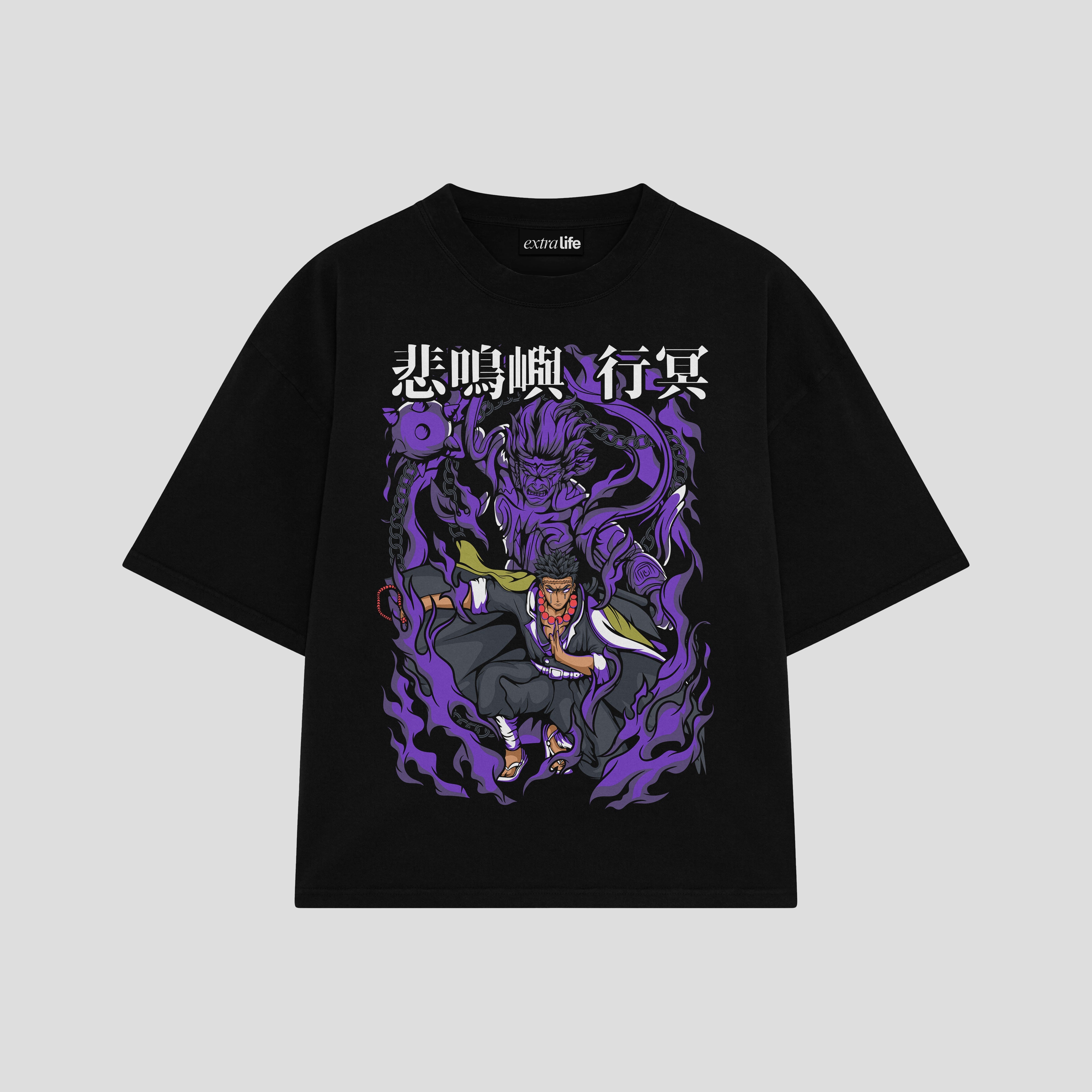 Playera streetwear premium de anime y gaming ExtraLife MX, corte boxy oversized drop shoulder heavyweight en color Deep Black y Off-White, moda urbana mexicana de culto.