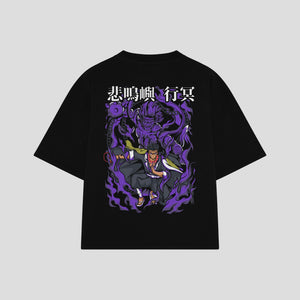 Playera streetwear premium de anime y gaming ExtraLife MX, corte boxy oversized drop shoulder heavyweight en color Deep Black y Off-White, moda urbana mexicana de culto.