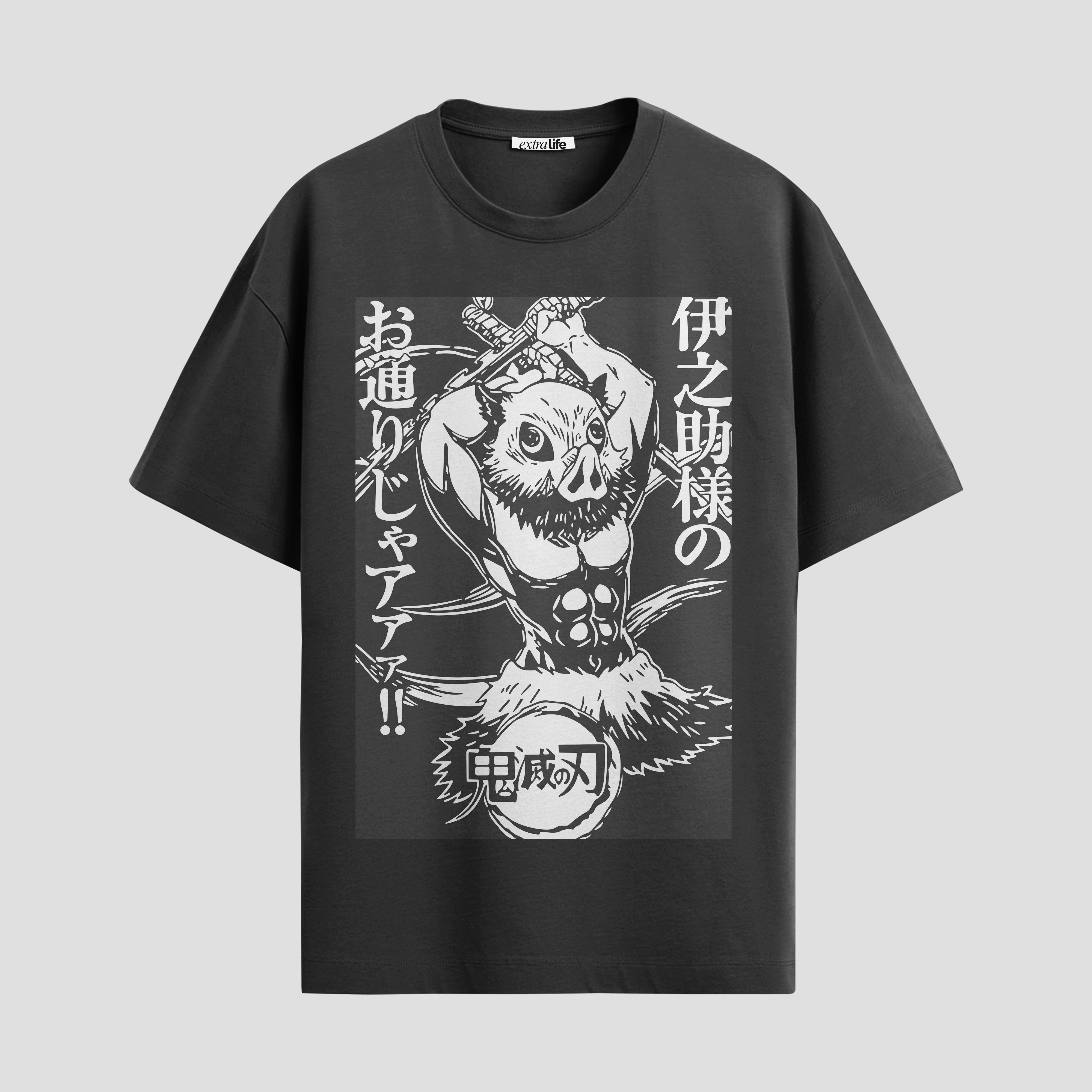 Playera urbana de anime y gaming ExtraLife MX, corte Standard Fit unisex ligero y transpirable en color Deep Black y Pure White, ropa de uso diario para gym y casual.