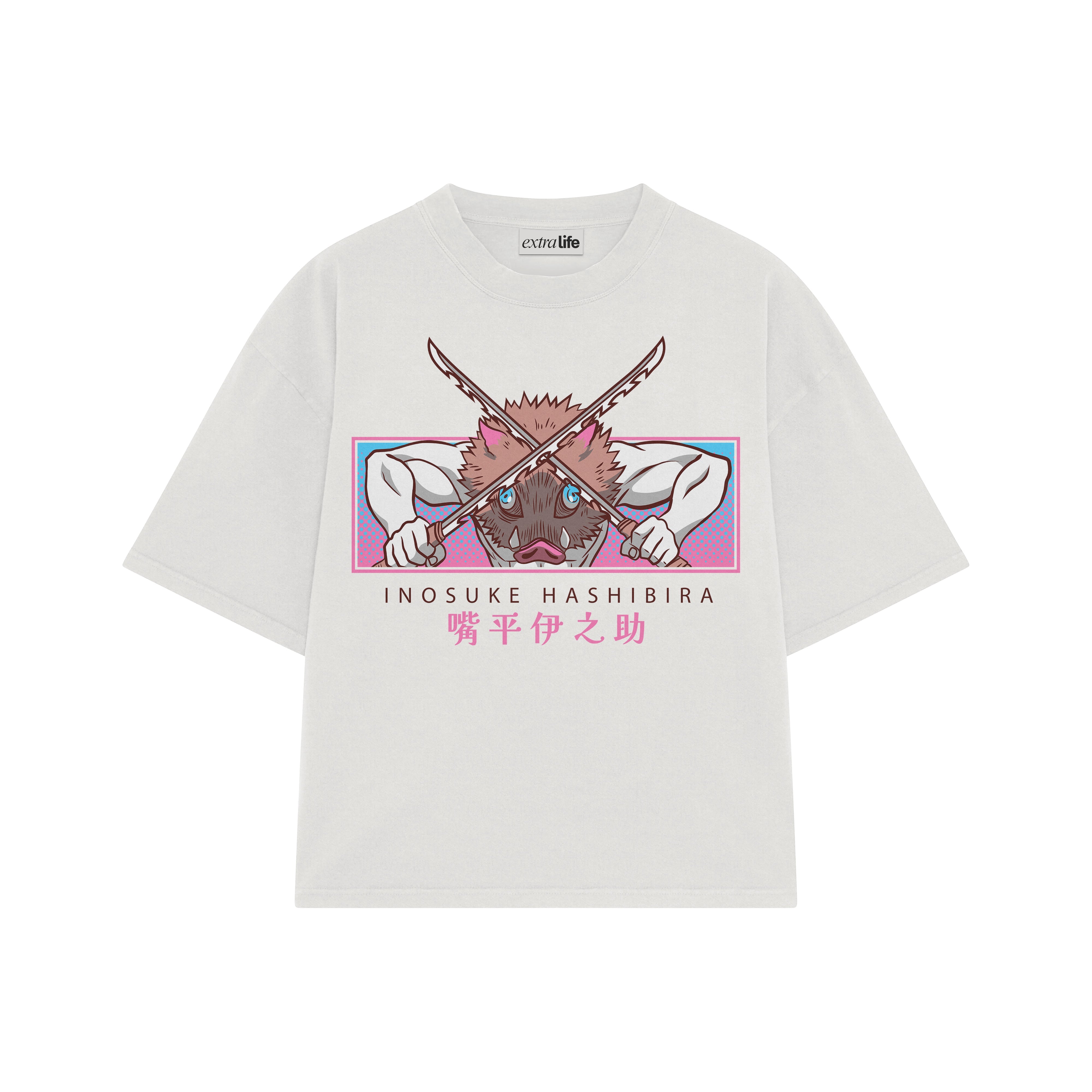 Playera streetwear premium de anime y gaming ExtraLife MX, corte boxy oversized drop shoulder heavyweight en color Deep Black y Off-White, moda urbana mexicana de culto.