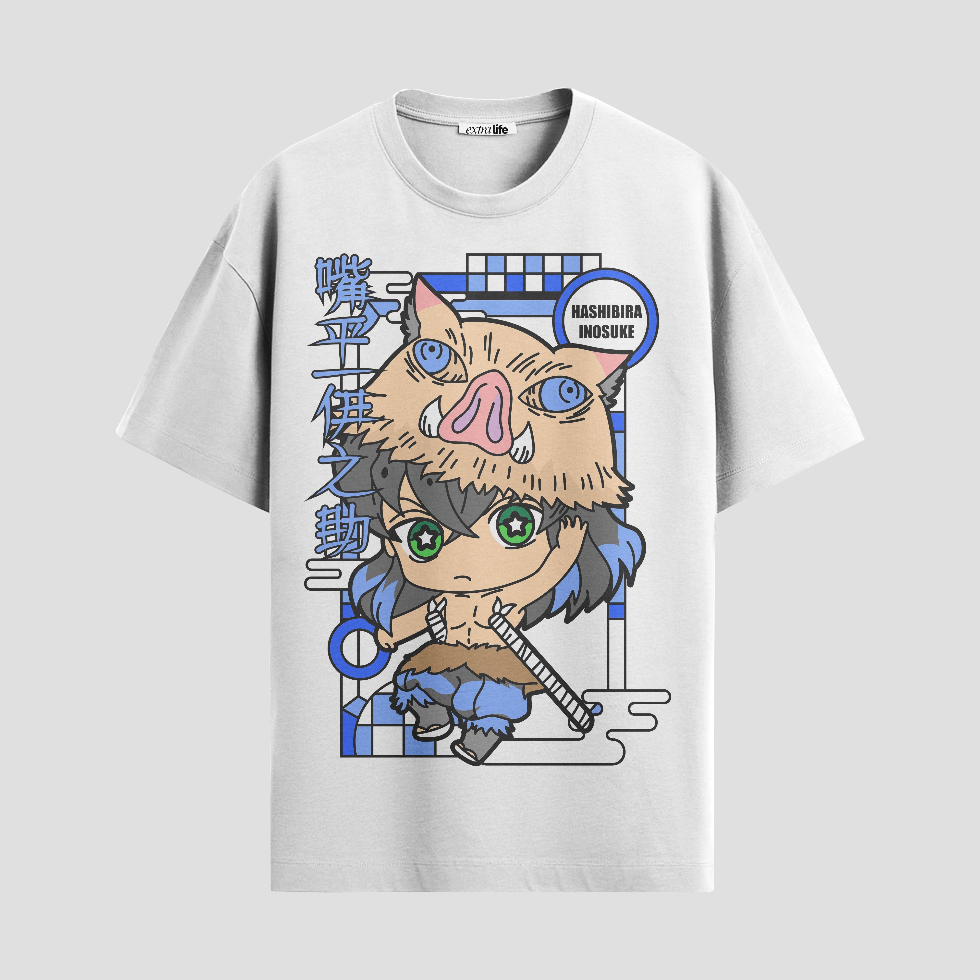 Playera urbana de anime y gaming ExtraLife MX, corte Standard Fit unisex ligero y transpirable en color Deep Black y Pure White, ropa de uso diario para gym y casual.